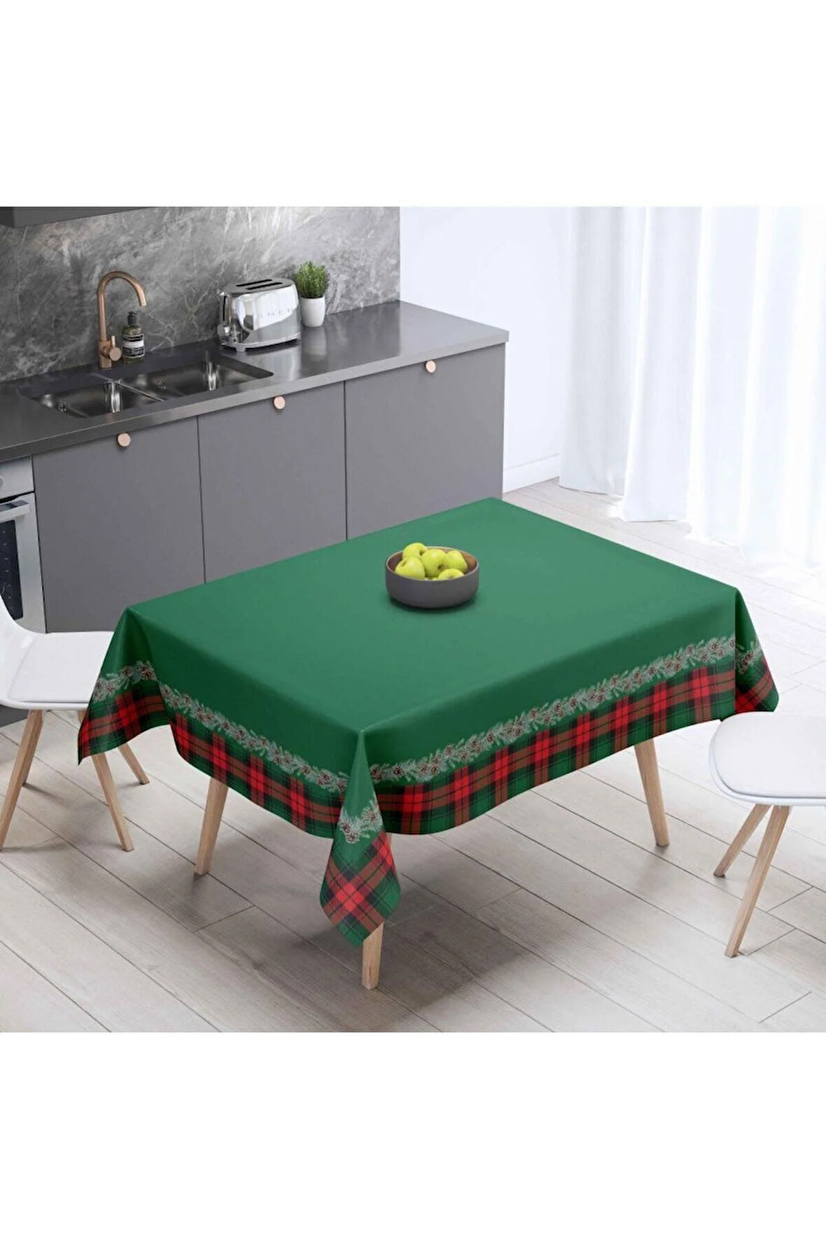 Mini Kozalak Detaylı Masa Örtüsü  İnce Keten Uluslararası Yıkama ve Solmama Sertifikası