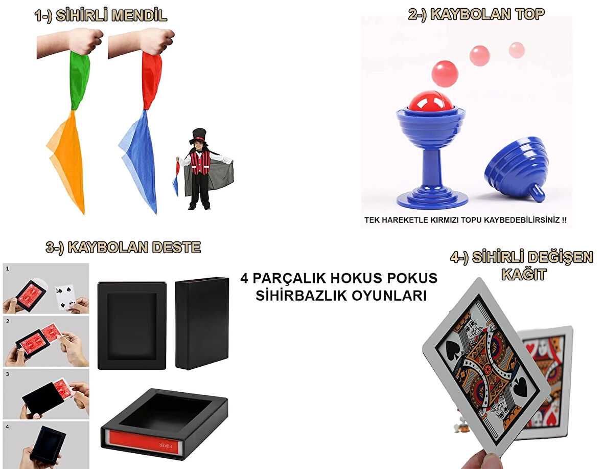 439lü Sihirbazlık Seti – Hokus Pokus Sihirli Numara Seti-kupa-mendil-deste-iskambil