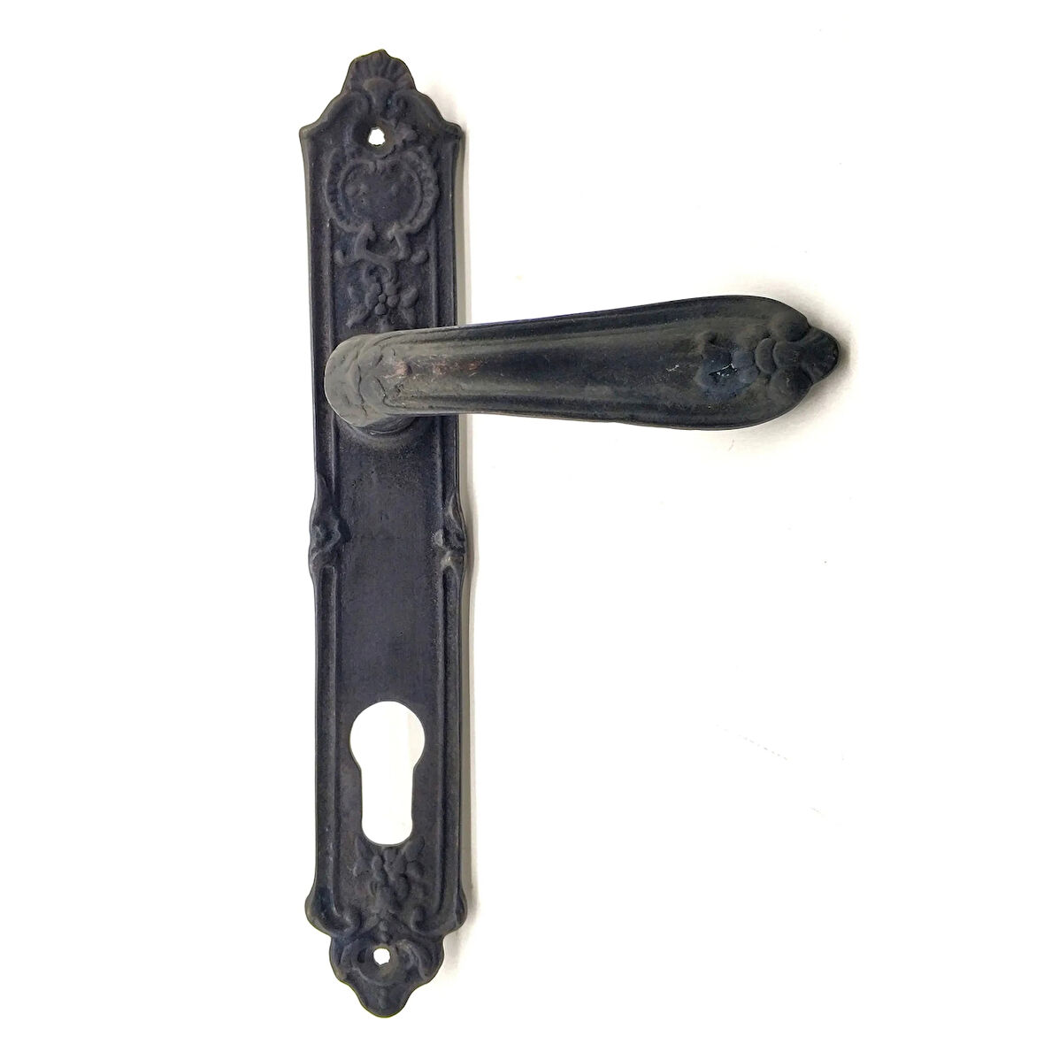 Antika Tarz Dekoratif Pirinç Çiçekli Oda Kapı Kolu - 240x40 Mm, Oksit