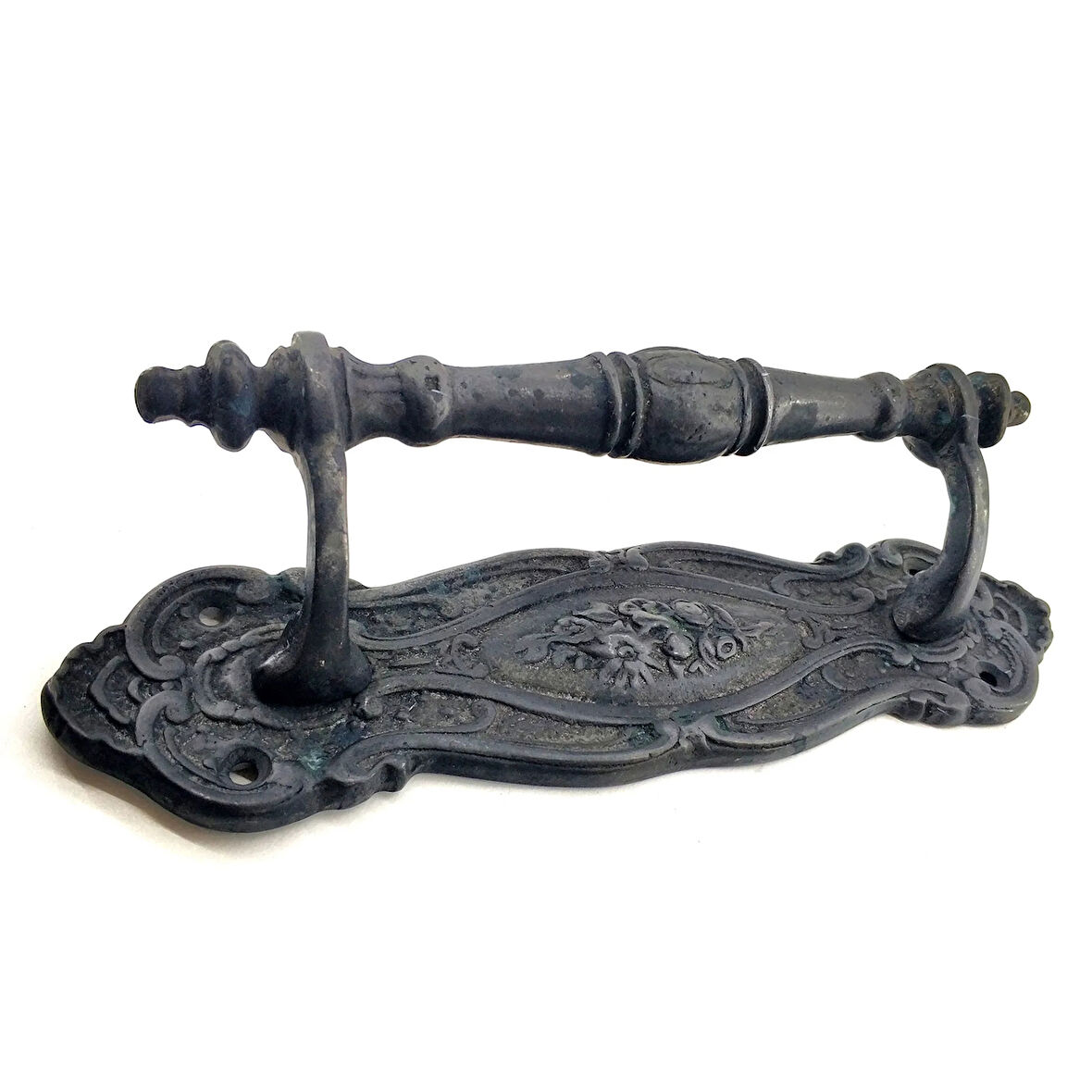 Antika Tarz Dekoratif Pirinç Çiçekli Yan Çekme Kapı Kolu - 240x62 Mm, Oksit