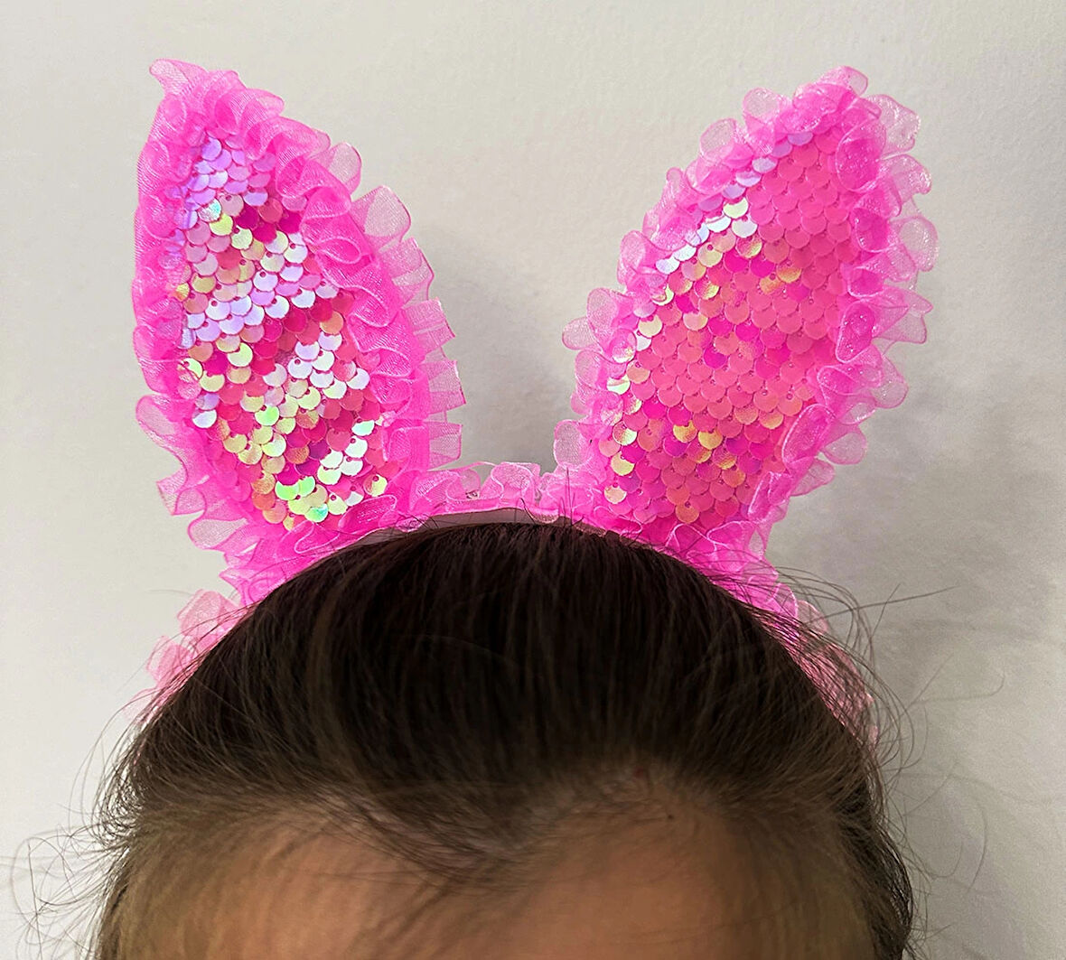 Fuşya Dantelli Işıklı Tavşan Kulak Taç