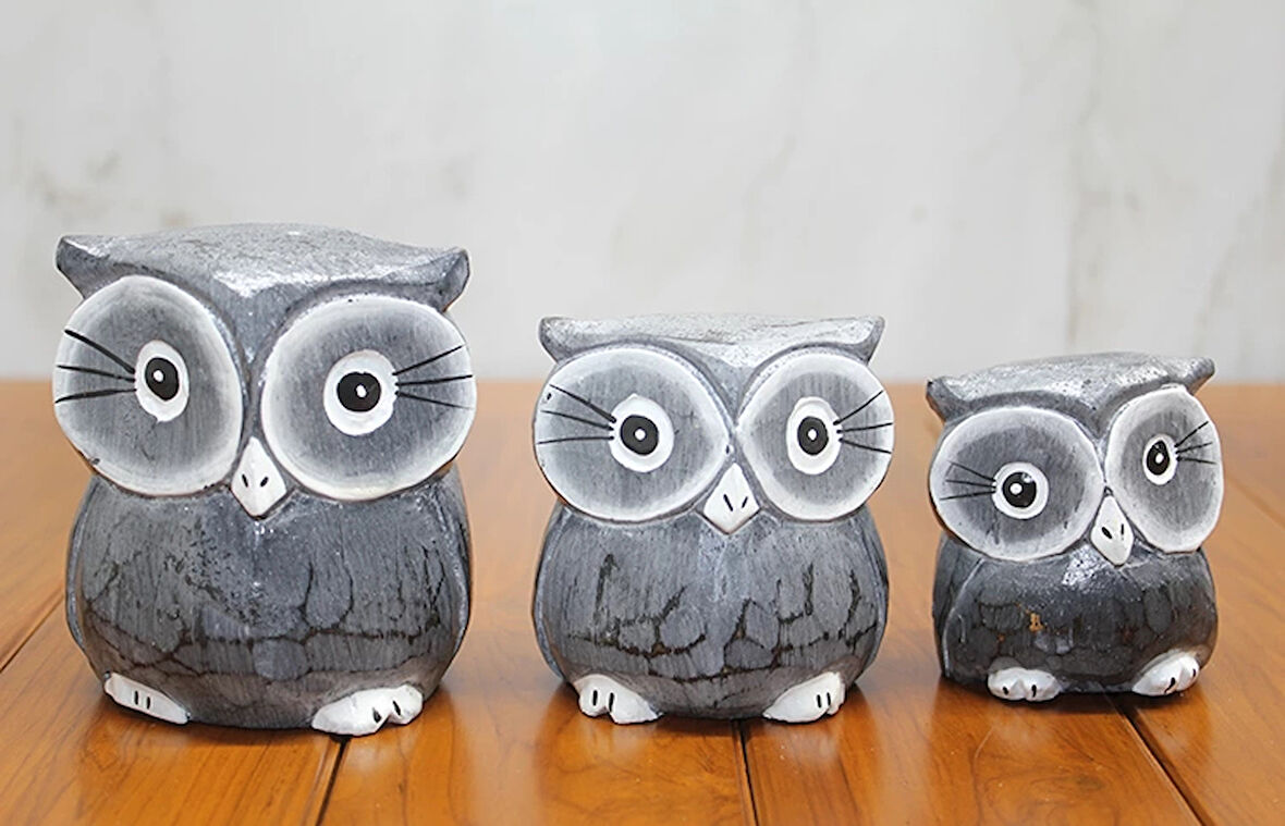 Ahşap 3'lü Baykuş Seti Model 2