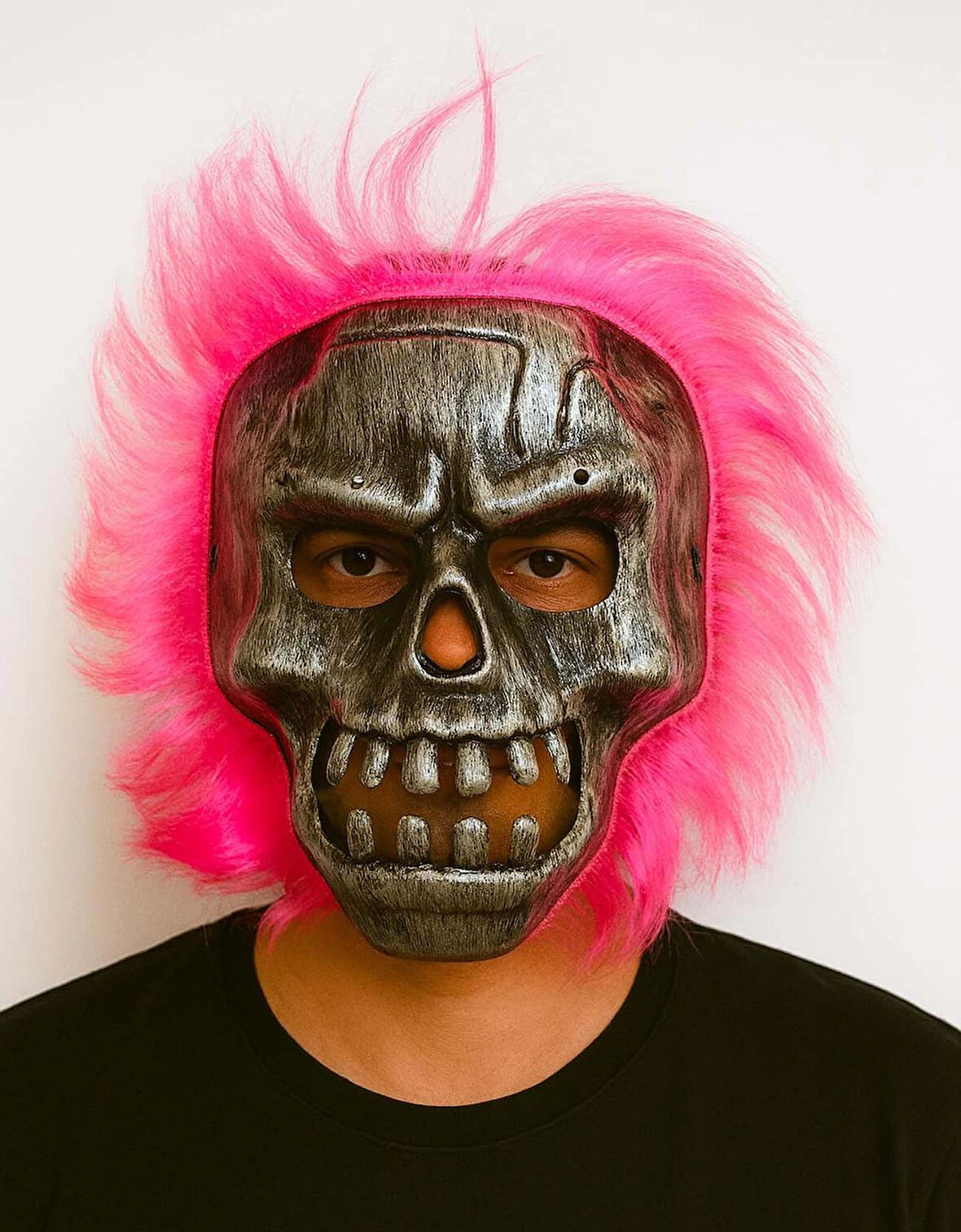 Wild Skull - Gümüş Kafatası Pembe Saçlı İskelet Maske