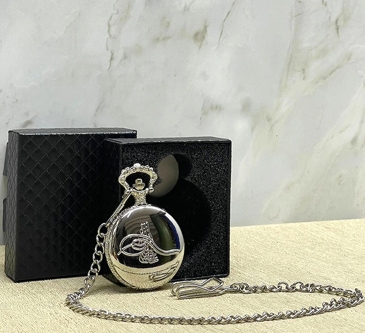 Özel Kutulu Osmanlı Tuğralı Gümüş Köstekli Saat