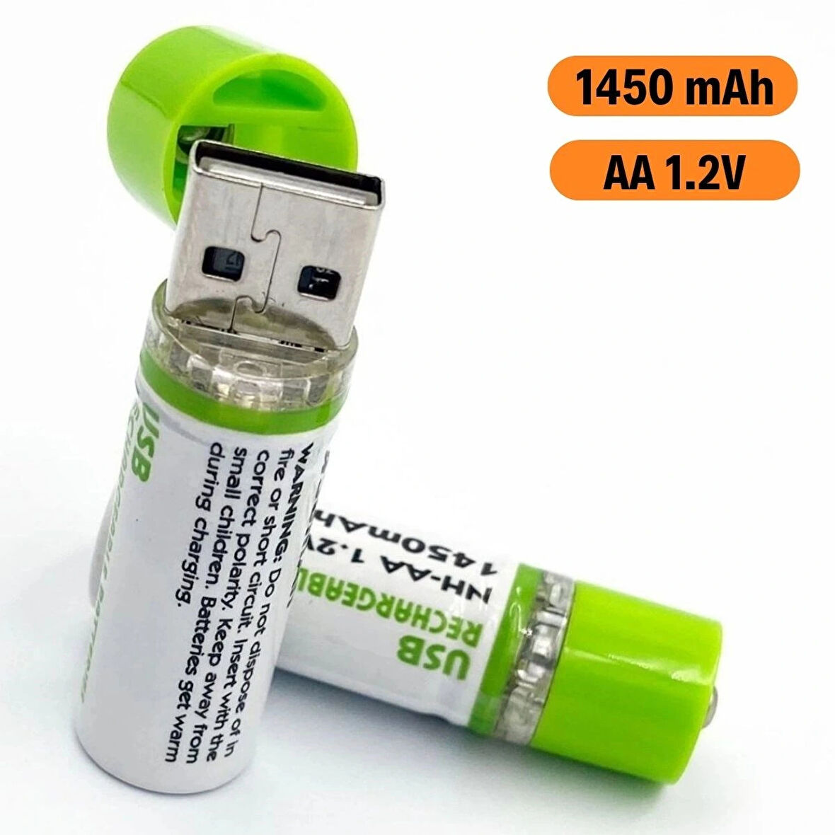BUFFER® USB Şarjlı 1450mAh AA 1.2V Lityum Kalem Pil – 2’li Set, Tekrar Şarj Edilebilir Uzun Ömürlü Dönüştürülebilir Batarya