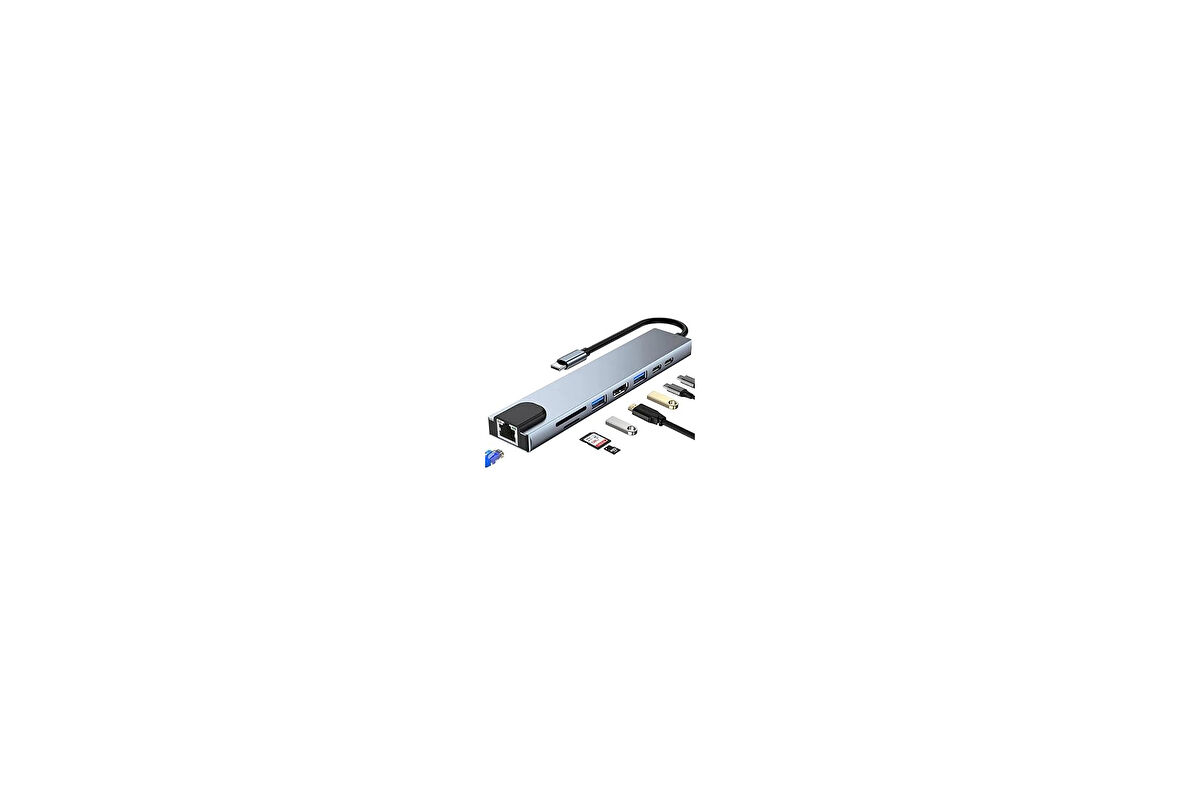 MODDESTORE Macbook Pro Uyumlu Huawei Dell ile Uyumlu Type C to 4K HDMI + USB 3.0 + SD/tf + PD + Type-C USB Type-C Hub Dönüştürücü 8 in 1 Çoklayıcı - Ethernet - Çevirici USB C Adaptör Leerfei 8 port