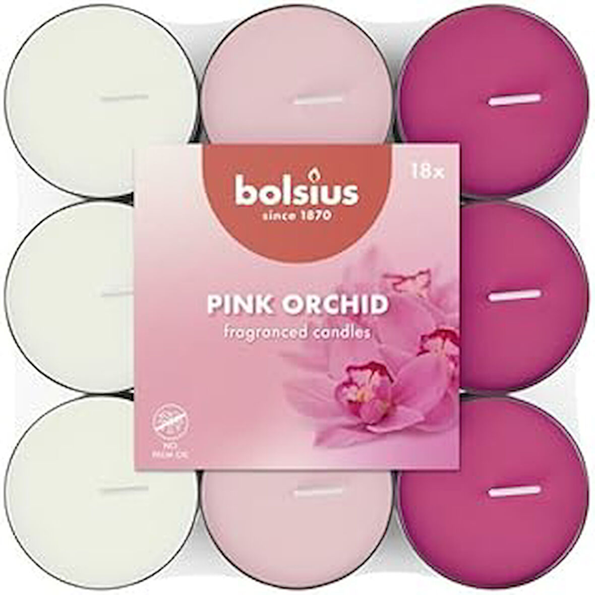 Bolsius Kokulu Tealight Mum, Orkide Kokulu, Karışık Renkli, 18'li Paket, 3,5 Saatlik Yanma Süresi - Ev Mumu - İç Dekorasyon - Doğal Özler - Doğal Vegan Balmumu İçerir - Palmiye Yağı İçermez