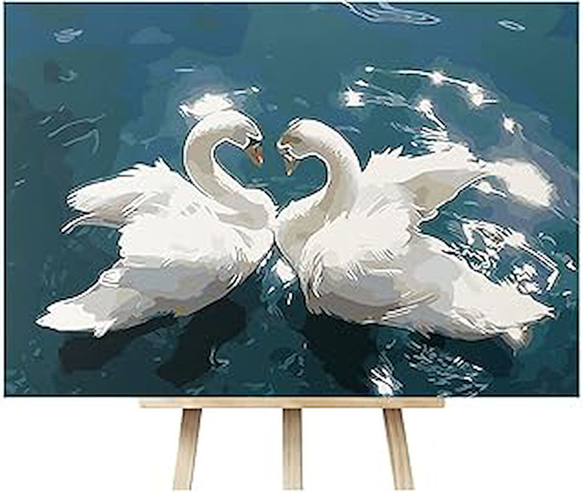 Kendin Yap Kuğular - Beautiful Swan Couple/Sayılarla Boyama Kanvas Tablo Seti-56 * 70 CM