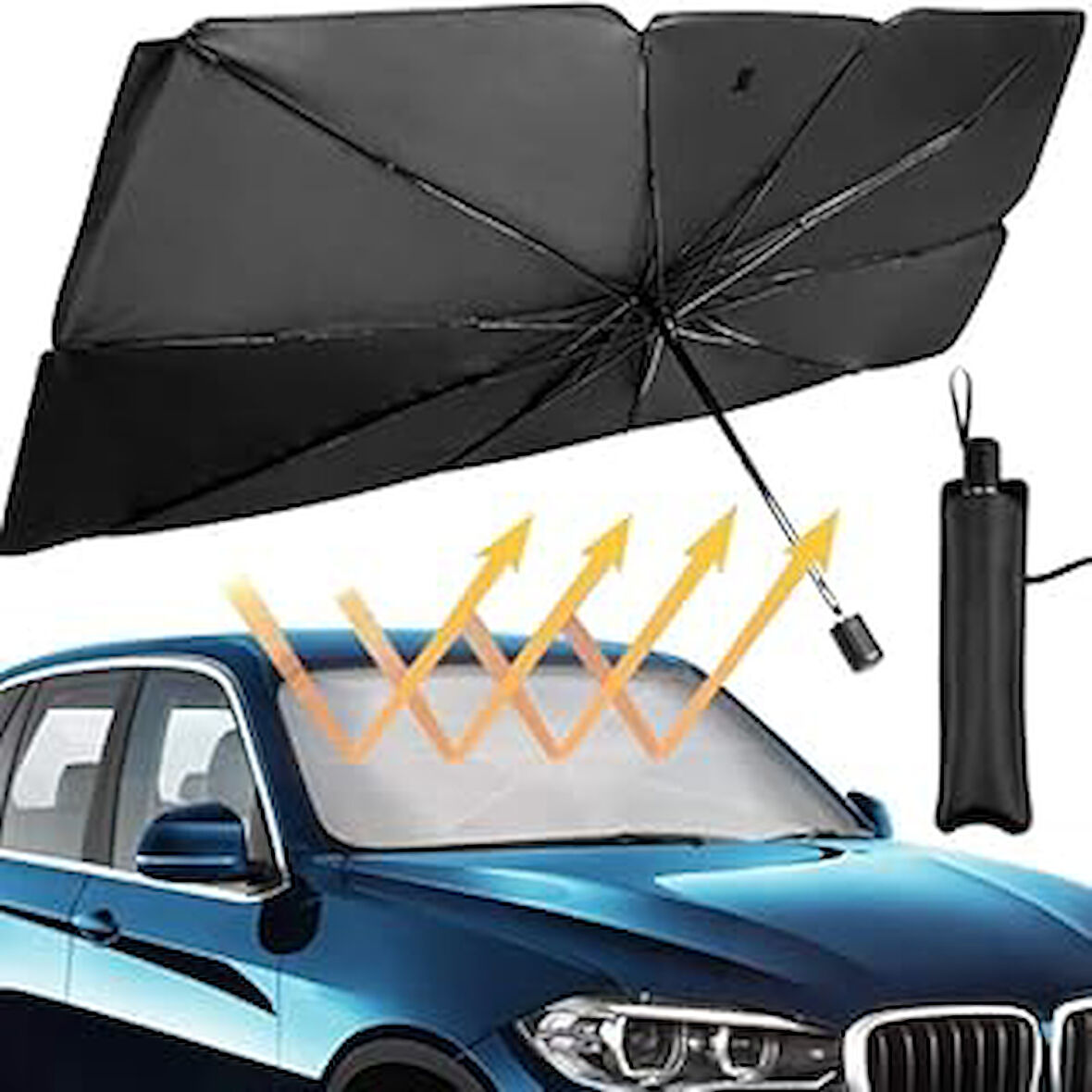 Ally Mobile Araba Güneş Gölge Koruyucu Şemsiye Oto Ön Cam Güneşlik SİYAH,GRİ
