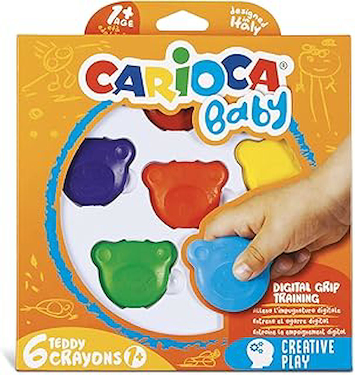 Carioca Teddy Bebek Crayons 6'Lı Boya, +1 Yaş, Yıkanabilir, Çok Renkli