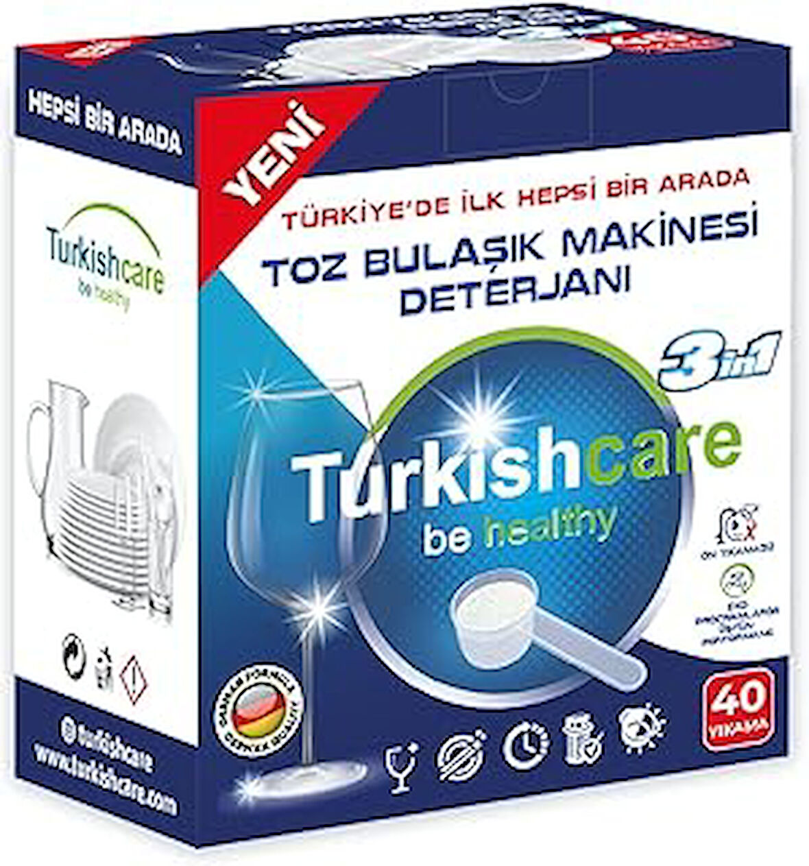 Turkishcare Ekonomik Hepsi Bir Arada Bulaşık Makinesi Tablet Deterjanı Toz 40 Yıkama