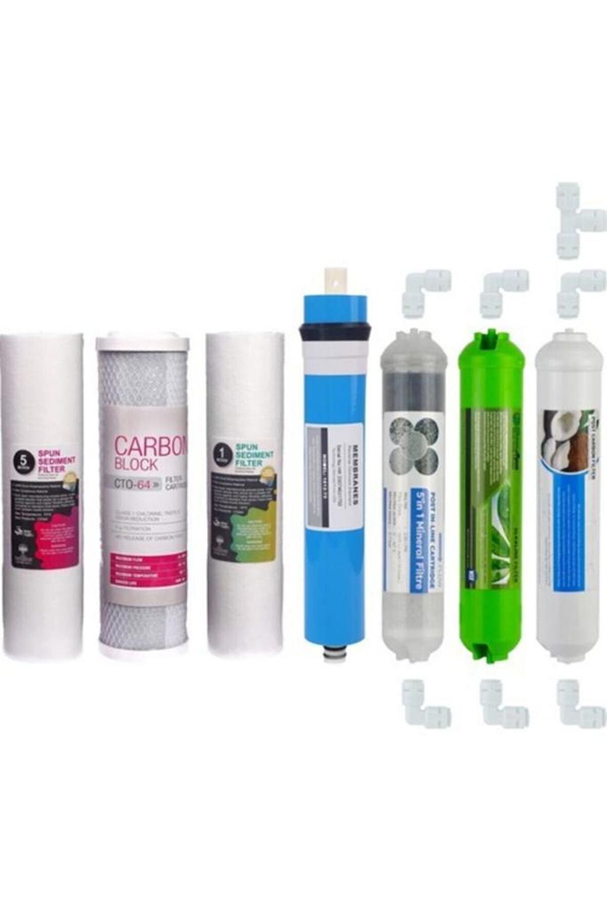 Su Arıtma Cihazı Filtresi 7'li Filtre Seti Paket Açık Kasa Quick Bağlantılı Inline