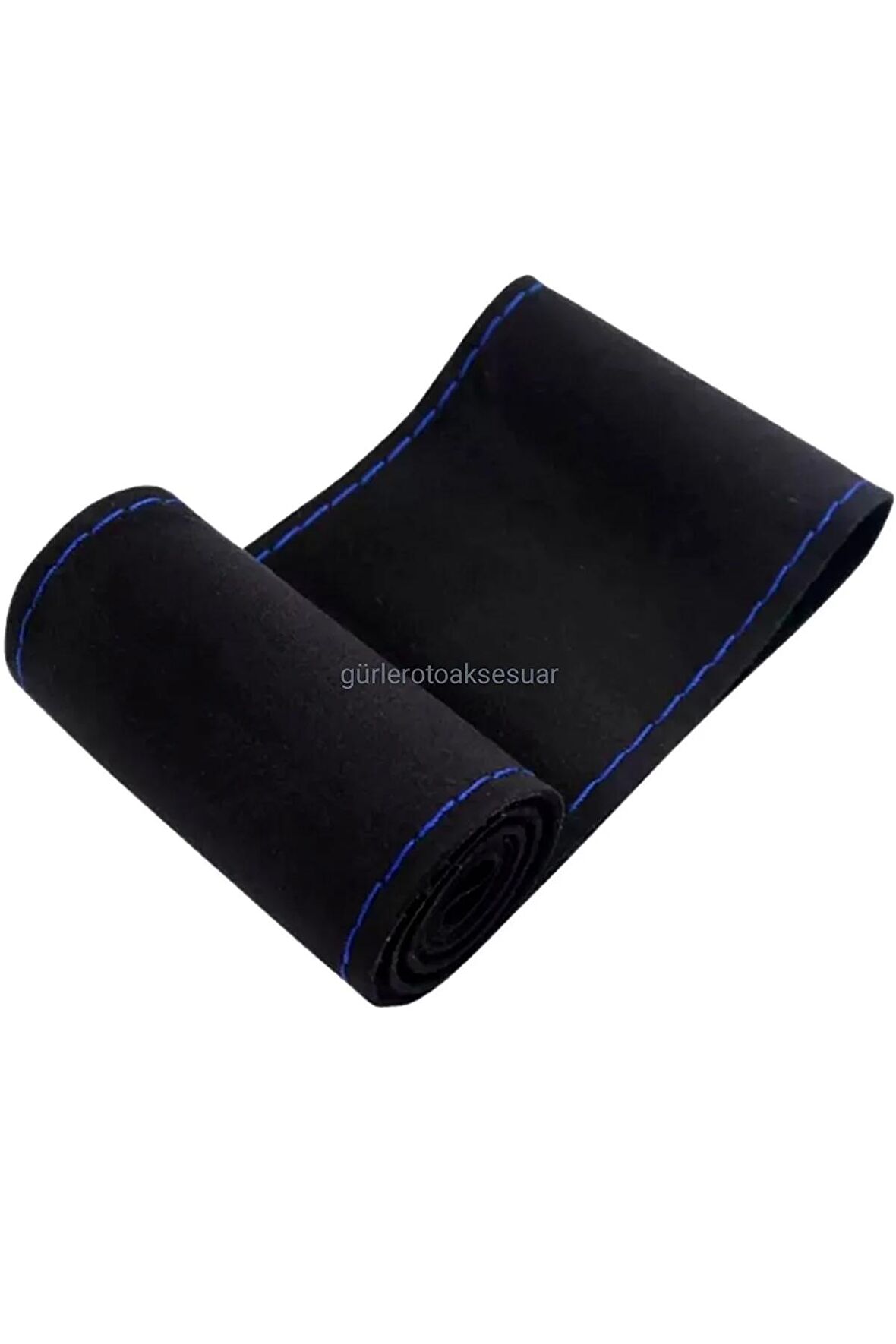 Universal Uyumlu Kamyon Tır Dikmeli Deri Direksiyon Kılıfı Nubuk Alkantra Mavi Ipli 45×10.5cm
