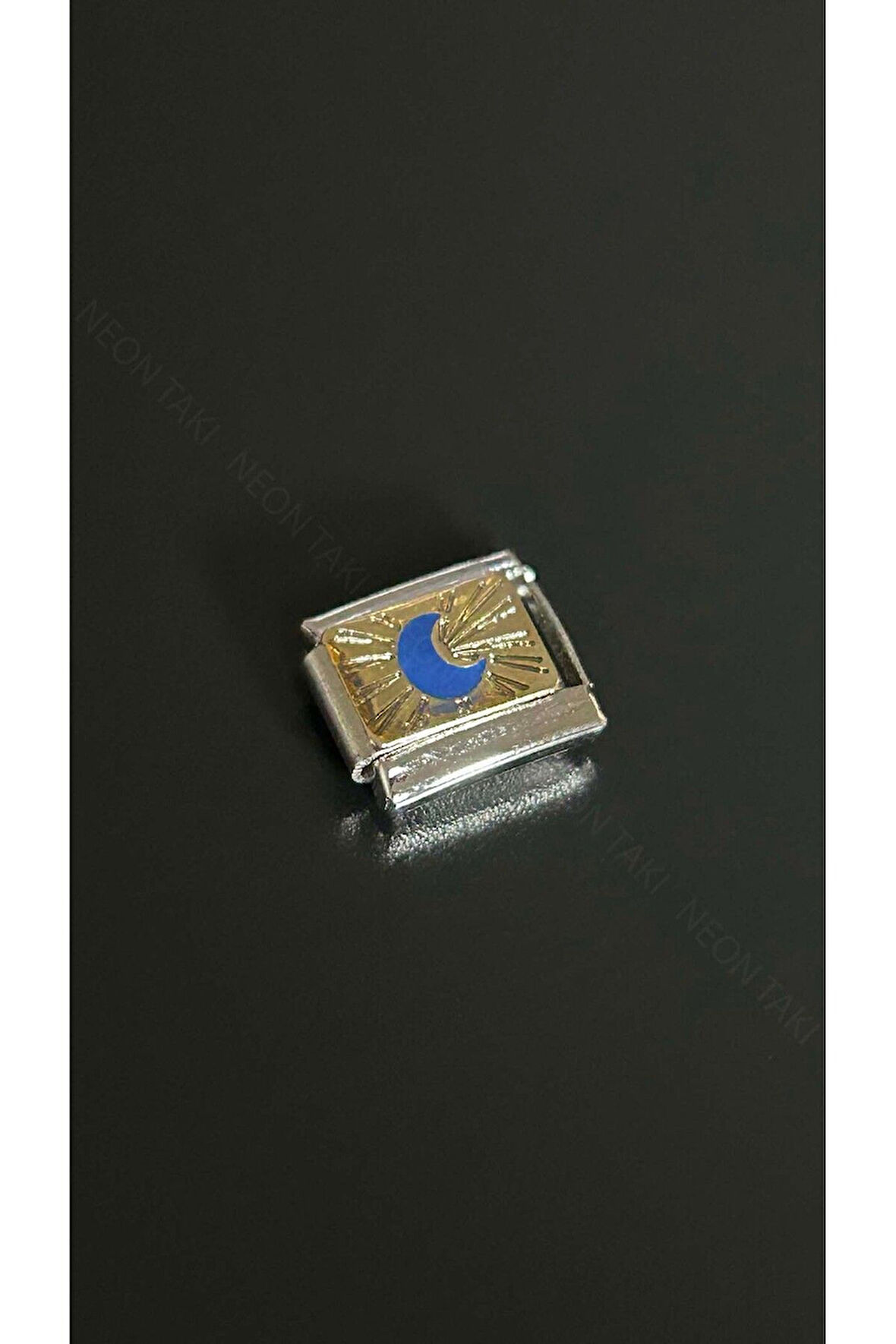 Sarı Fon Mavi Ay, İtalyan Nom Bileklik için Çelik Charm, Gümüş Renk (BİLEKLİK DAHİL DEĞİLDİR!!)