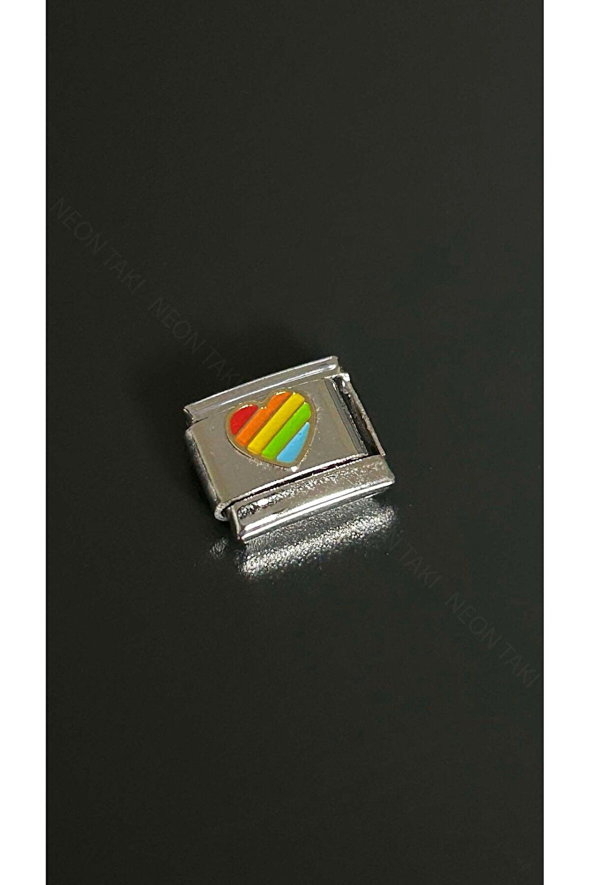 Gökkuşağı Kalp, İtalyan Nom Bileklik için Çelik Charm 15, Gümüş Renk (BİLEKLİK DAHİL DEĞİLDİR!!)