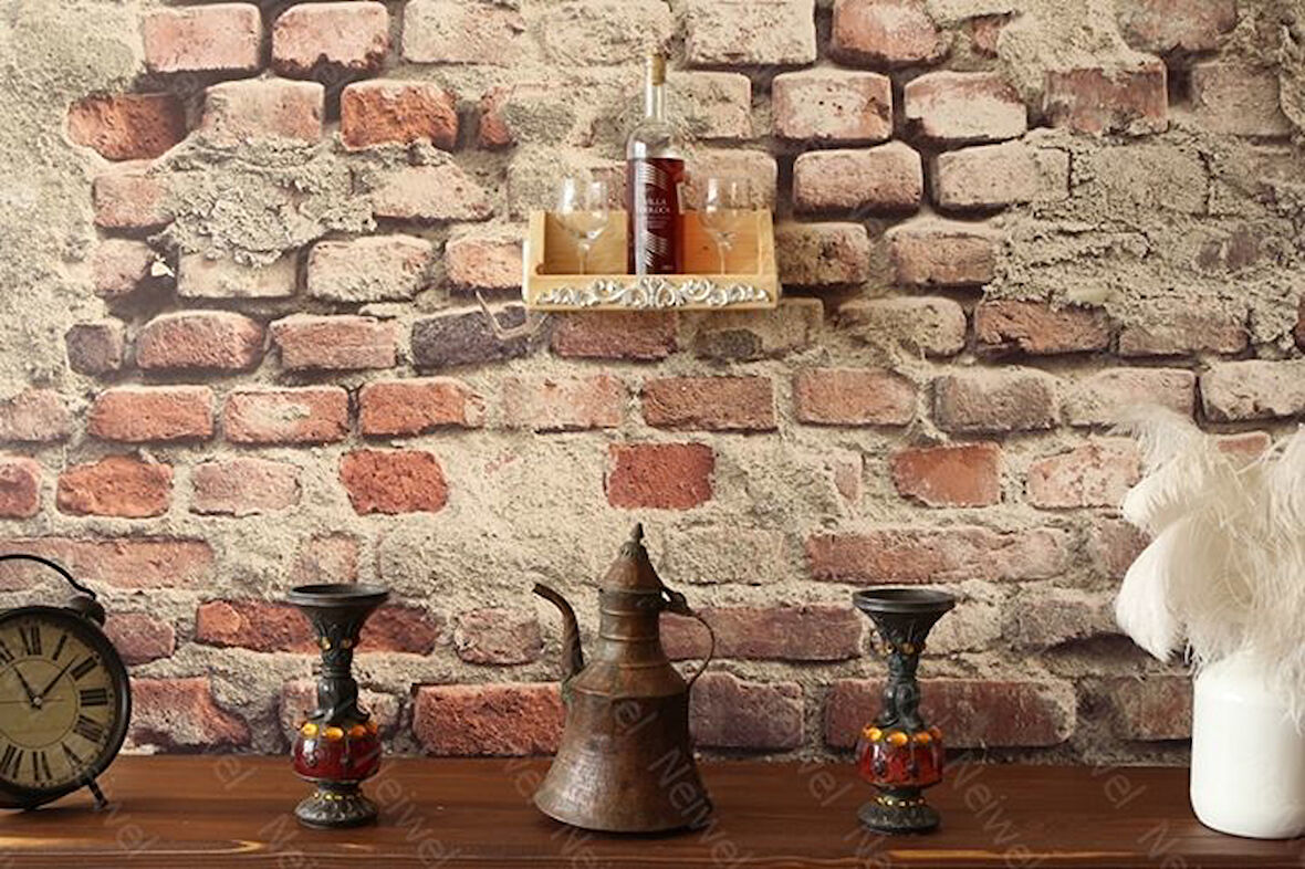 Neiwel Vintage Tuen Naturel Ahşap Bar Raf