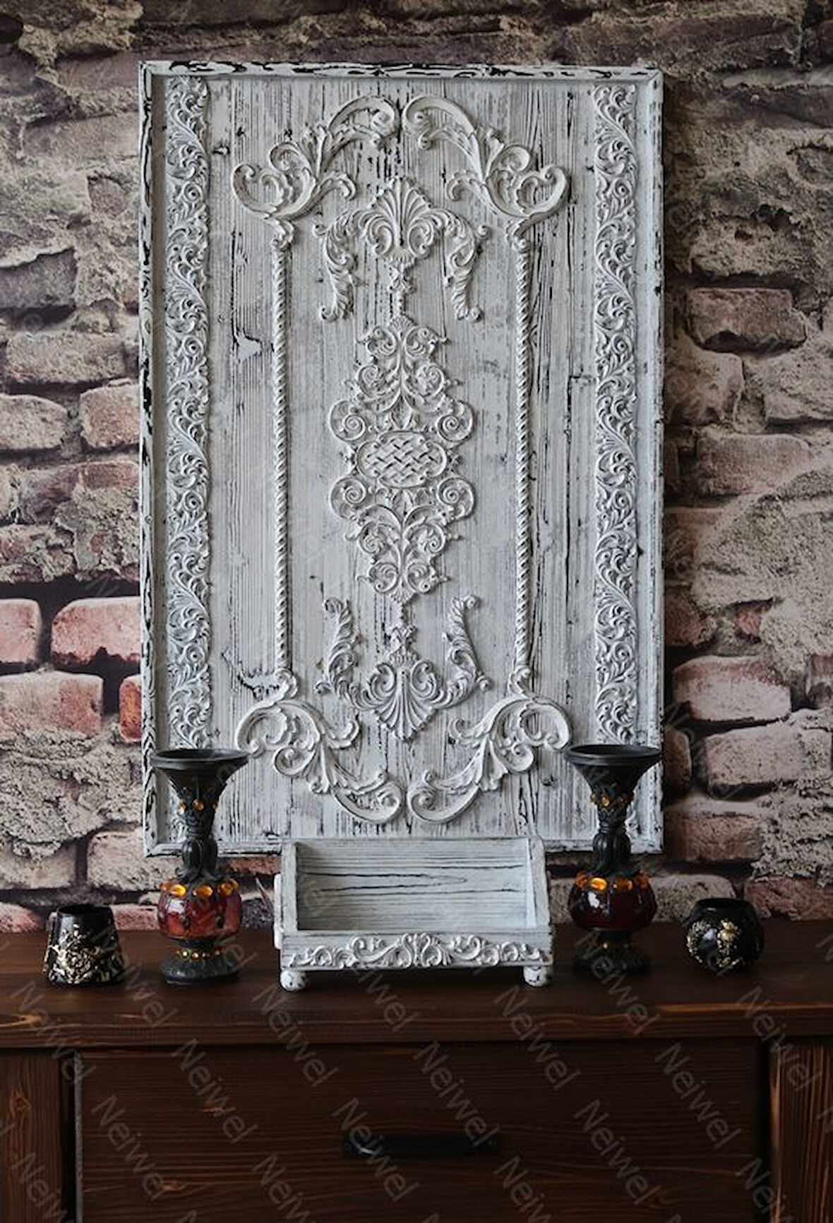 Neiwel Vintage Nova Eskitme Beyaz Ahşap Stand Raf