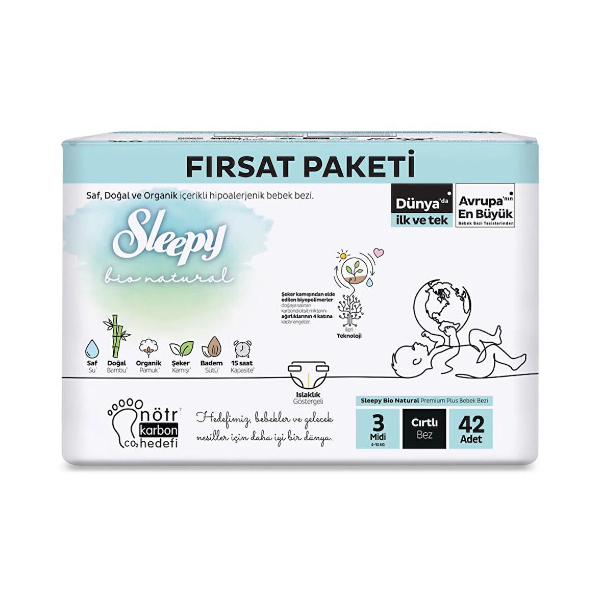 Nessiworld Sleepy Bio Natural Bebek Bezi Fırsat Paketi 3 Beden 42 Adet