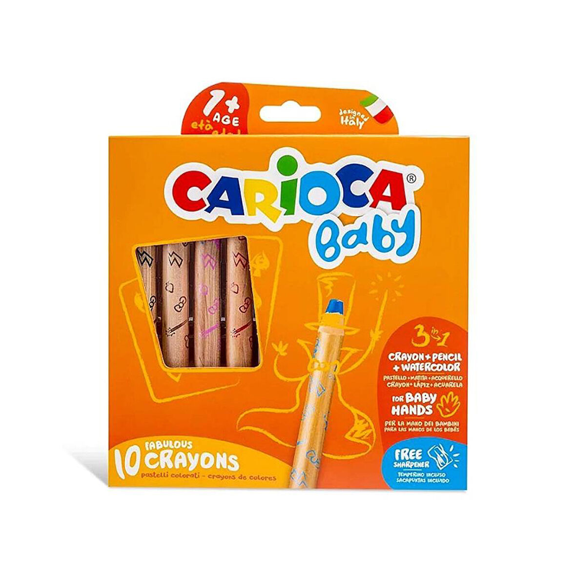 NessiWorld Carioca Baby "3 in 1" Jumbo Ahşap Gövdeli Boya Kalemi 10'lu