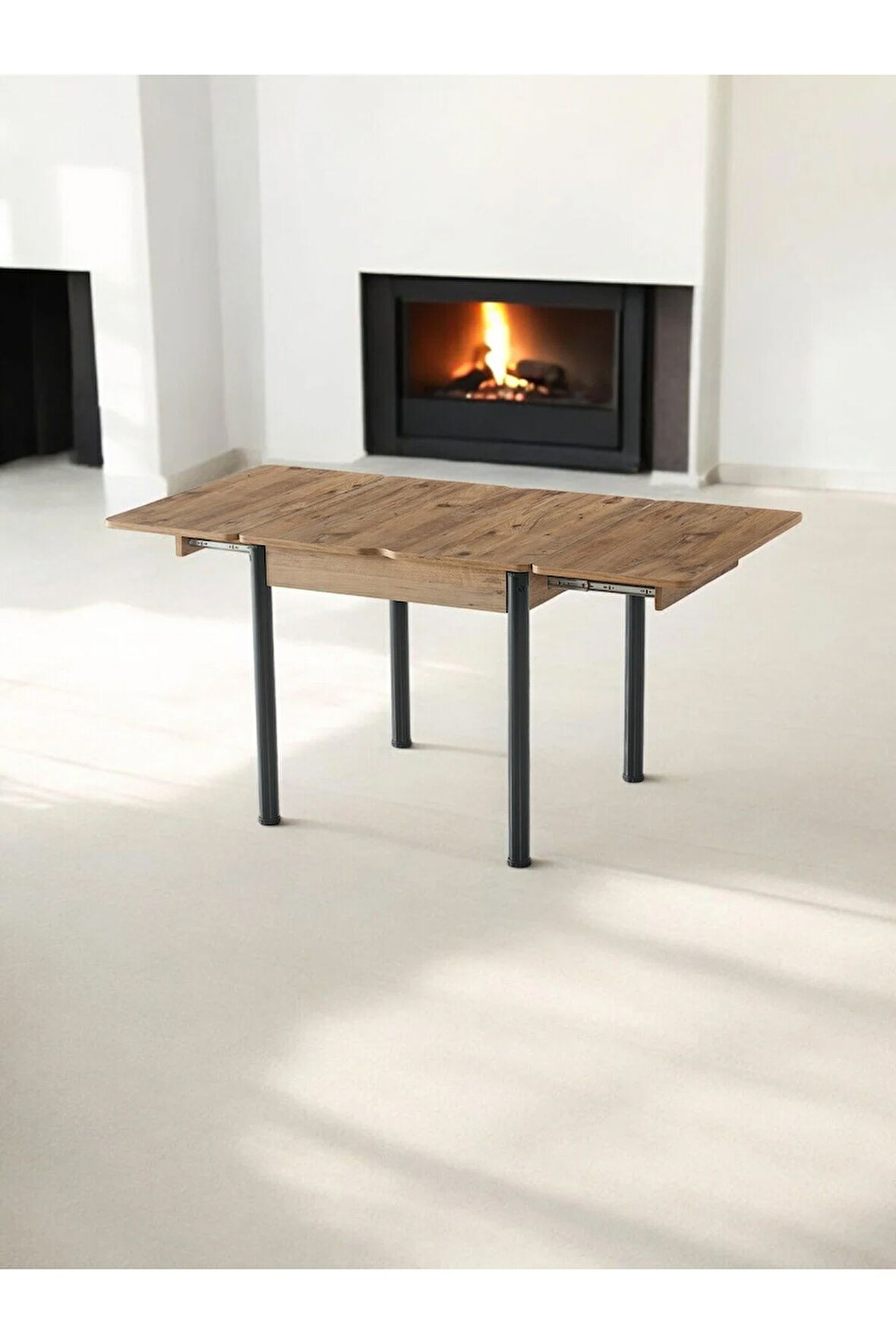 Neva Açılır Kapanır Mutfak Masası – Ceviz Desen, Siyah Ayak, 80x80/160 cm