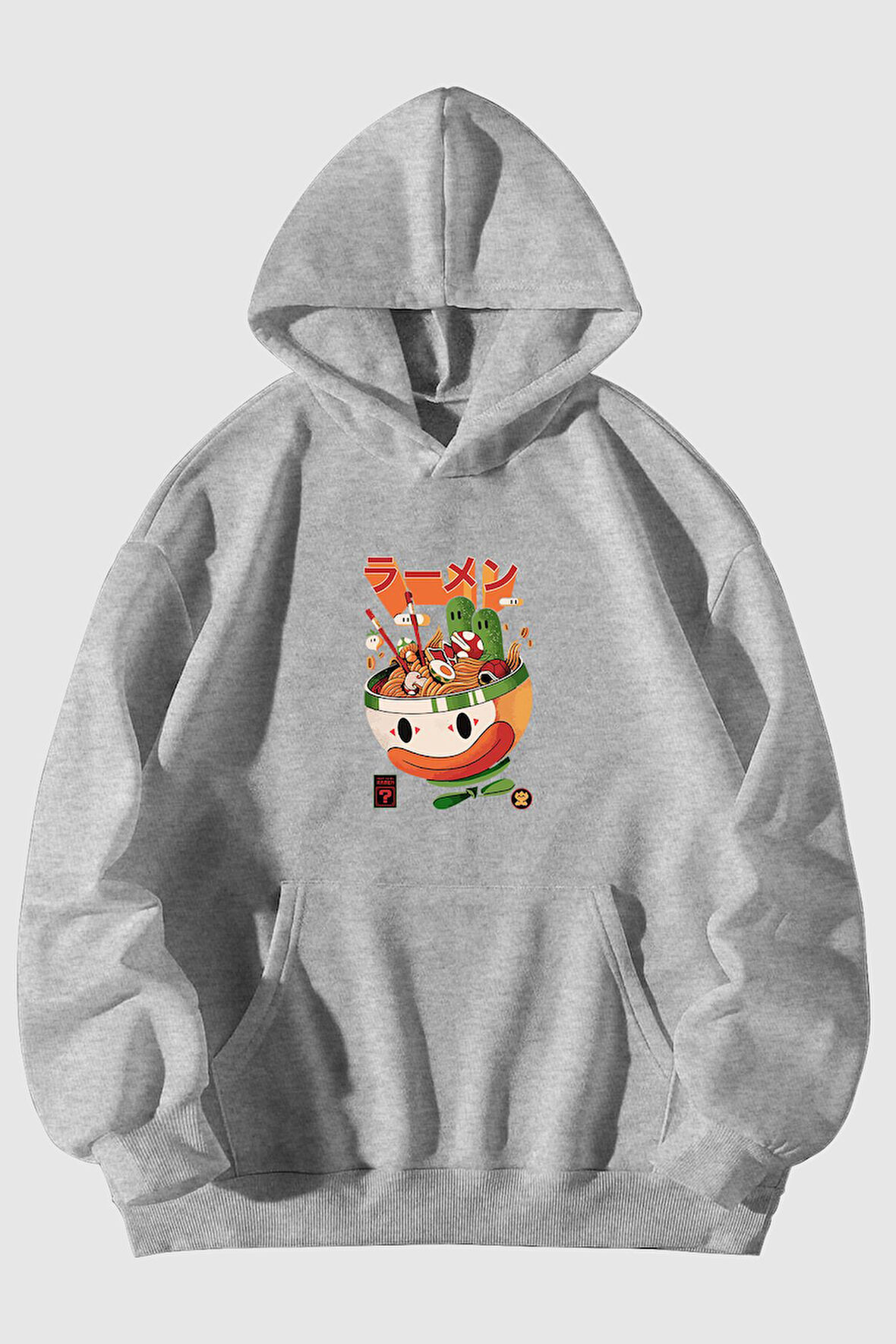 Next Level Ramen Baskılı Unisex Siyah Kanguru Cepli Kapüşonlu Sweatshirt Hoodie | S