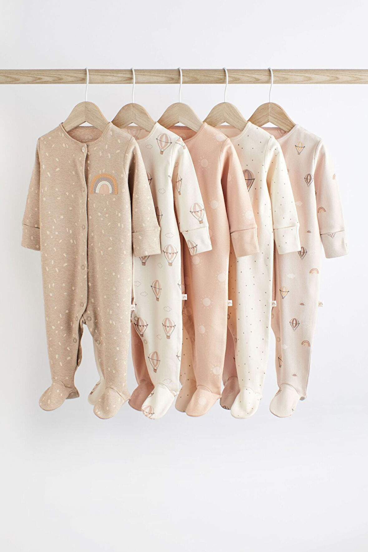 Next Baby % 100 Pamuklu Krem Kahve Balon Desenli 5’li Tulum Set