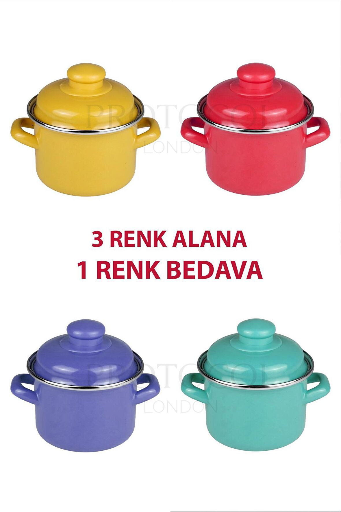 Emaye Mini Derin Tencere Seti 12 cm 900 ml - 3 Renk Alana 1 Renk Bedava