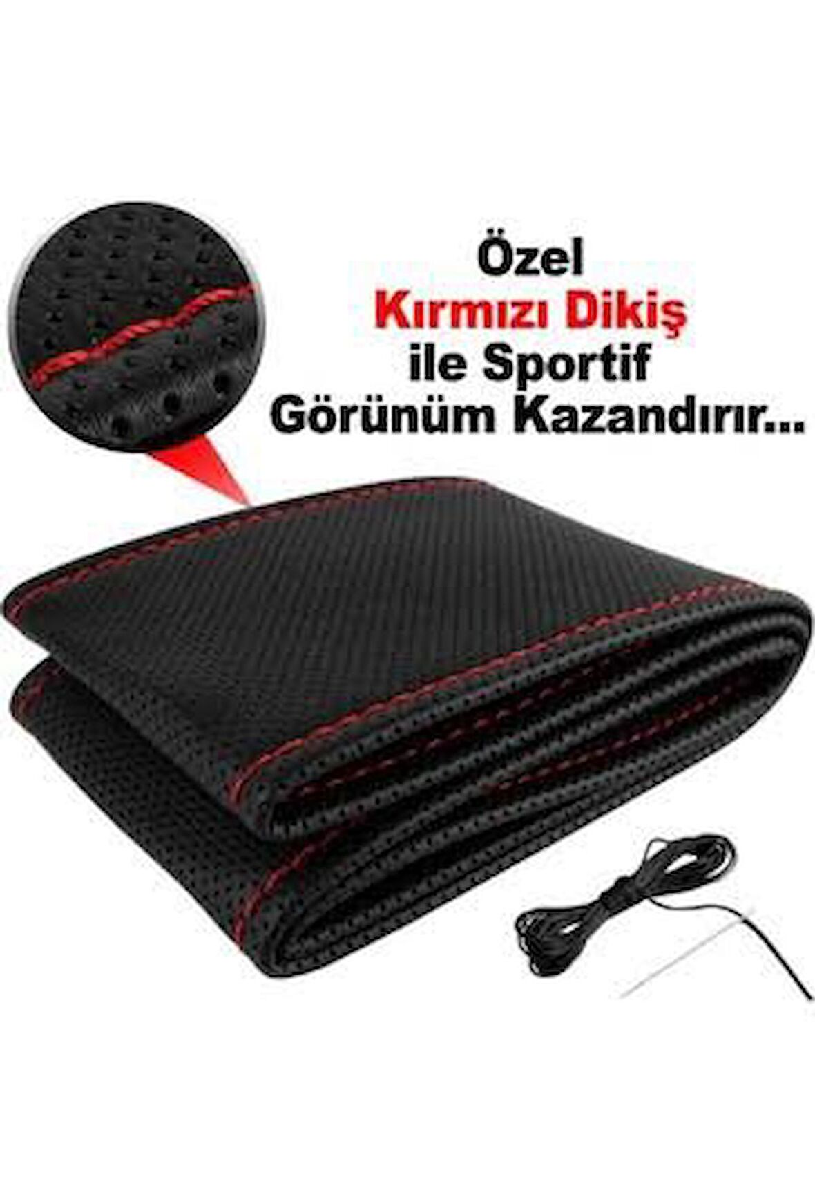 Dikmeli Direksiyon Kılıfı Noktalı Kırmızı İpli Dikişli Delikli 38×10Cm