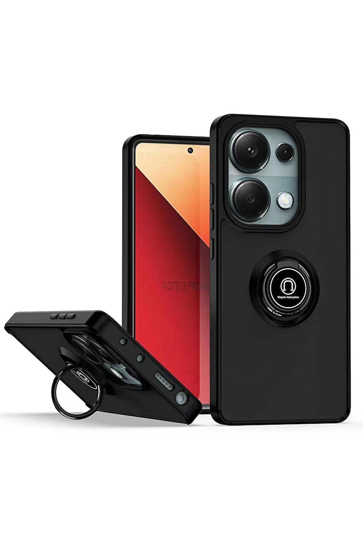 Xiaomi Redmi Note 13 Pro 4G Kılıf Soft Yüzüklü Standlı Mat Yüzey Azn-MntrYuzuk