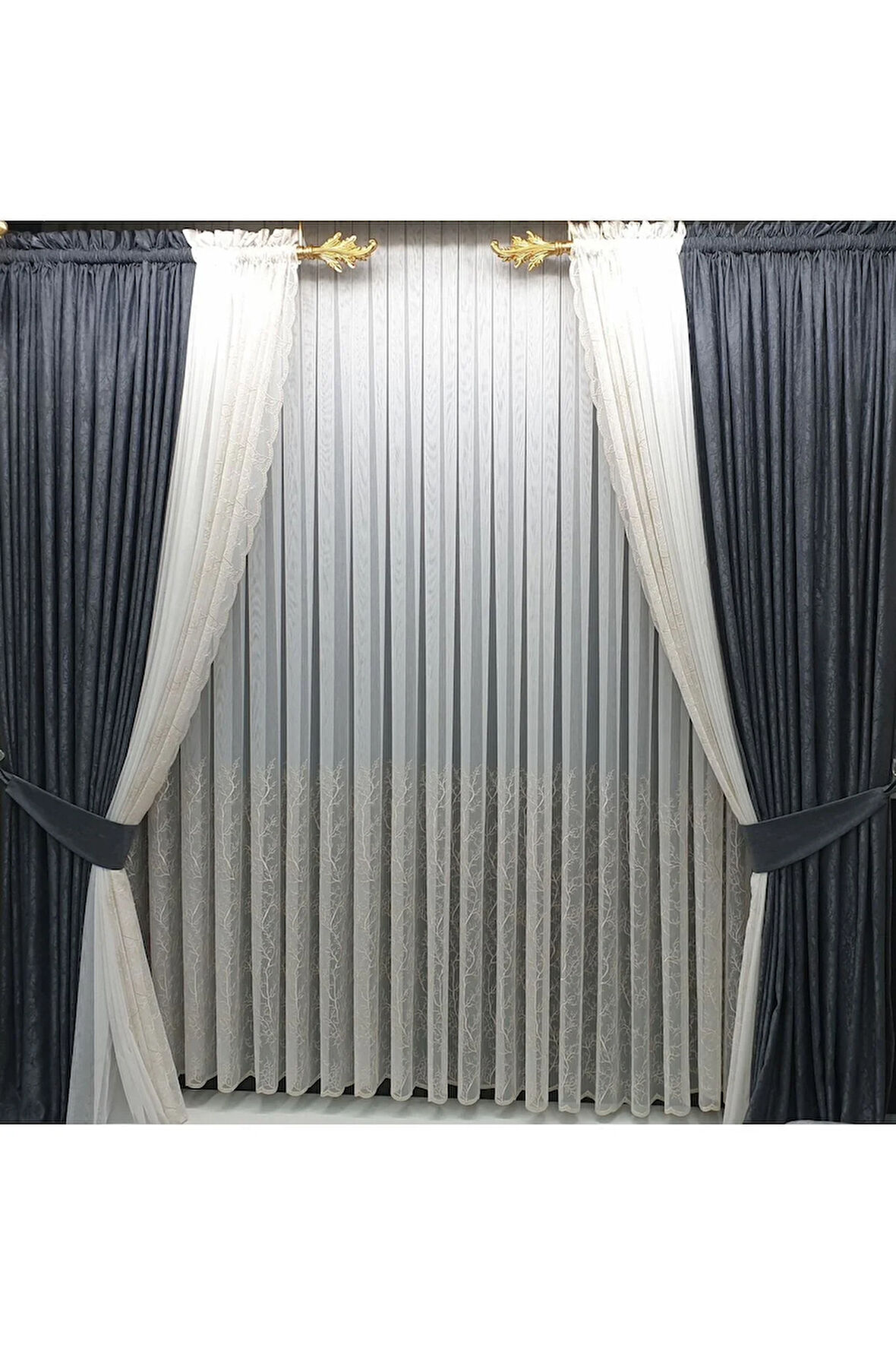 Trend Zemin Ttm Selvi Gold Altın Işleme Desen 1/3kat Pileli Tül Perde