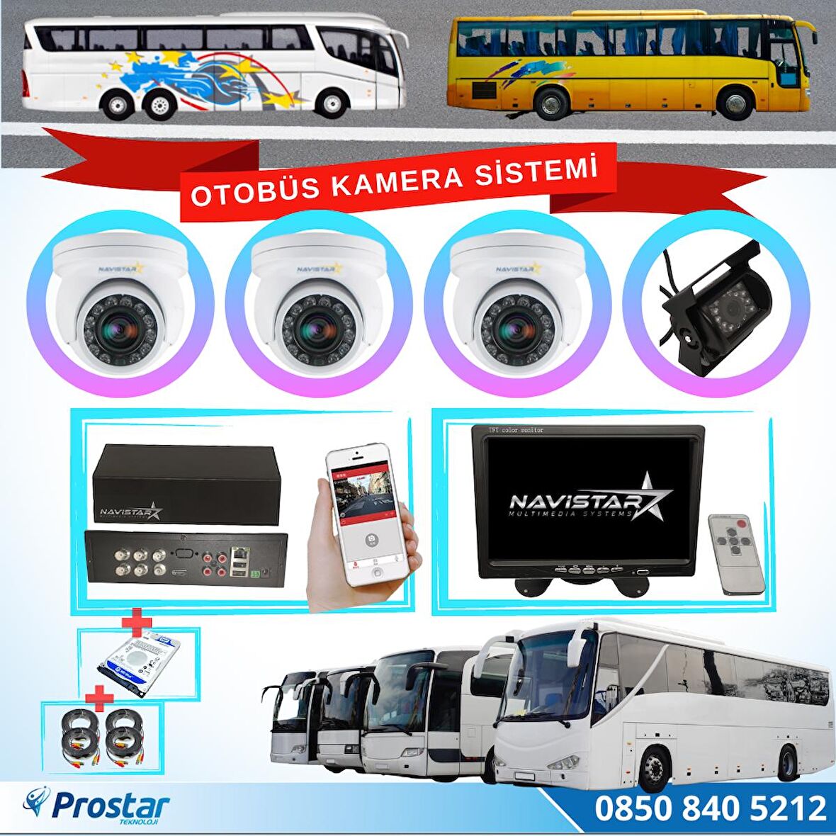 Otobüsler için Kayıtlı 4 Kameralı 320 GB Harddiskli Kamera Seti