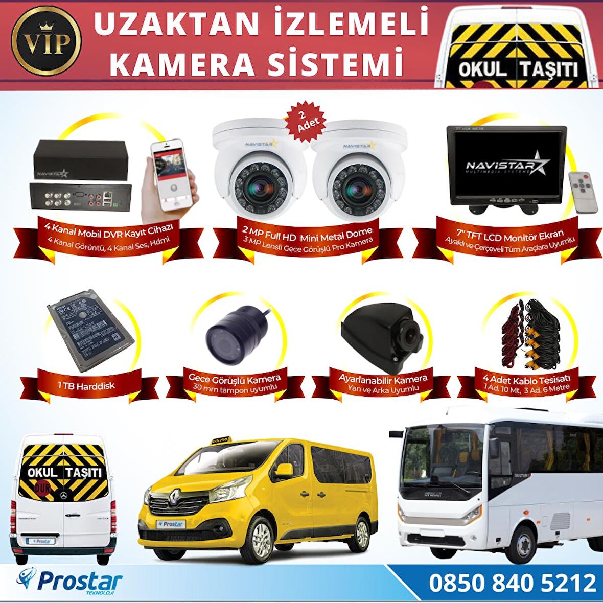 Profesyonel Servis Araç Kamera Seti 4 Kameralı Kayıtlı 1 TB Harddiskli Tak Kullan Set