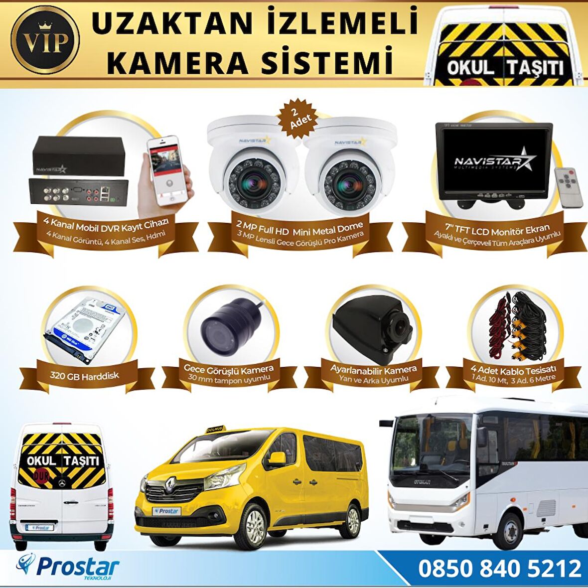 Profesyonel Servis Araç Kamera Seti 4 Kameralı Kayıtlı 320 GB Harddiskli Tak Kullan Set