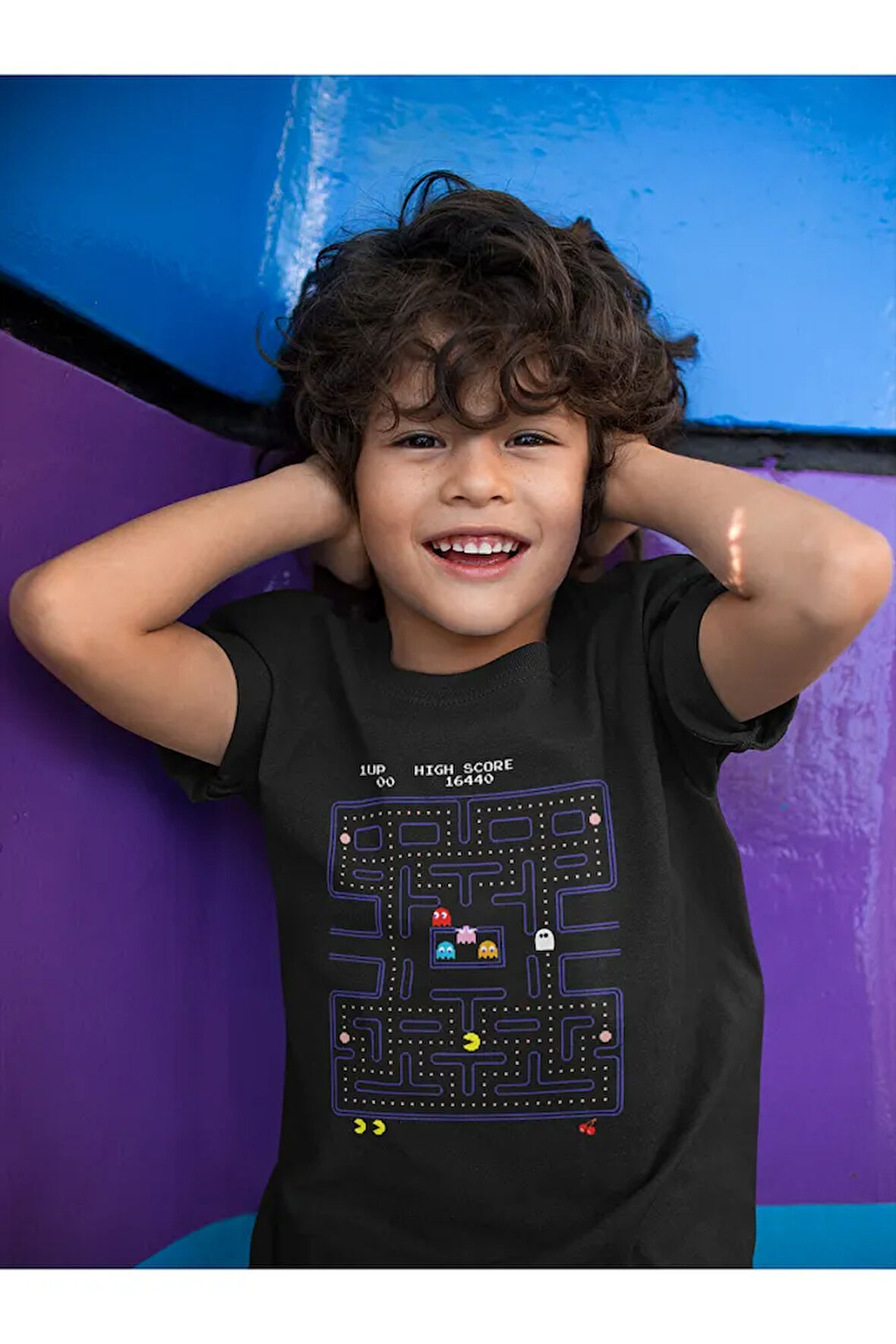 Pacman Baskılı Unisex Oyun Çocuk Tişört (1-12 YAŞ)