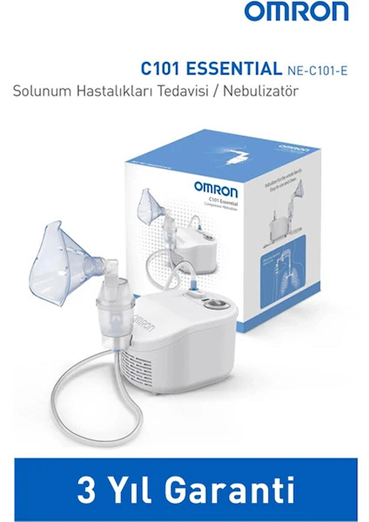 Omron C101 Essential Şarjlı Nebulizatör - Aile için Uygun, Taşınabilir ve Kolay Temizlenebilir, Ev ve Seyahat İçin İdeal