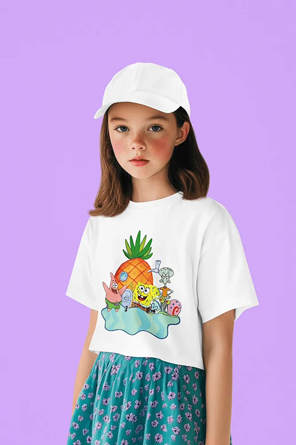 Süngerbob Karakterleri Baskılı Unisex Çizgi Film Çocuk Tişört (1-12 YAŞ)