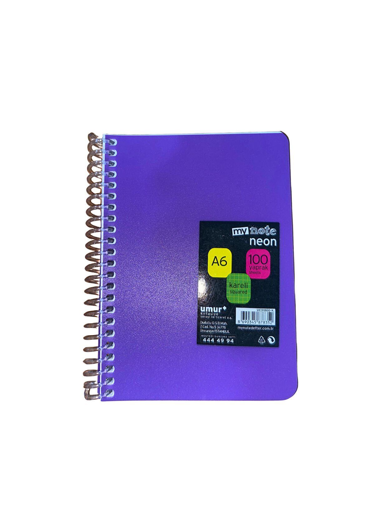 Mynote Neon Defter A6 100yp Kareli