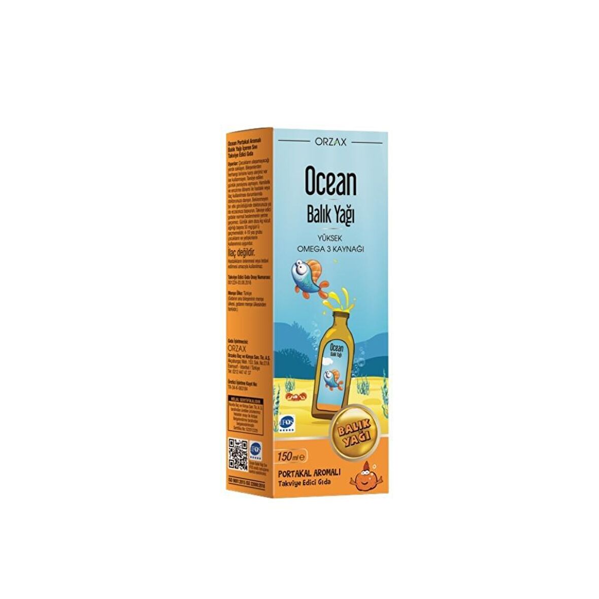 Ocean Balık Yağı Portakal Aromalı Sıvı Takviye Edici Gıda 150 ml