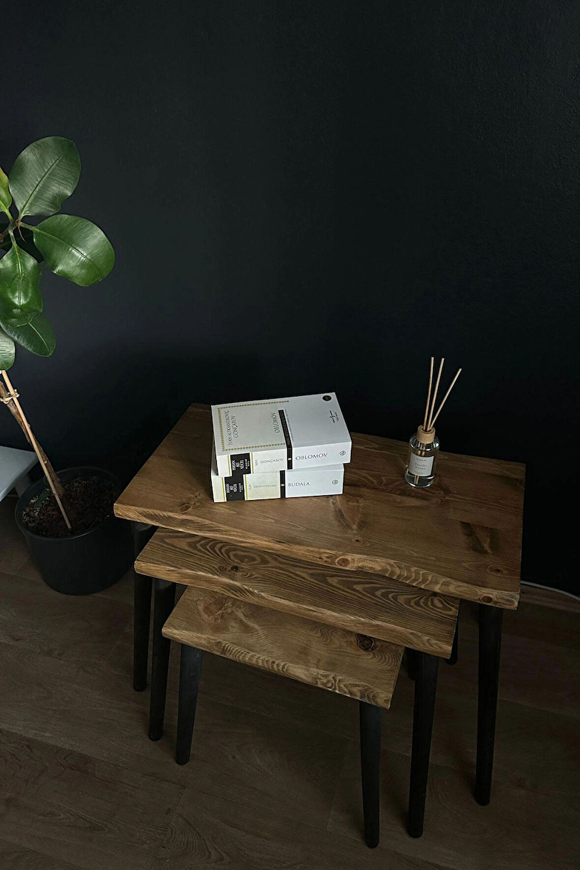 O&A Wood Zigon Sehpa Doğal Ahşap 3lü Zigon Sehpa