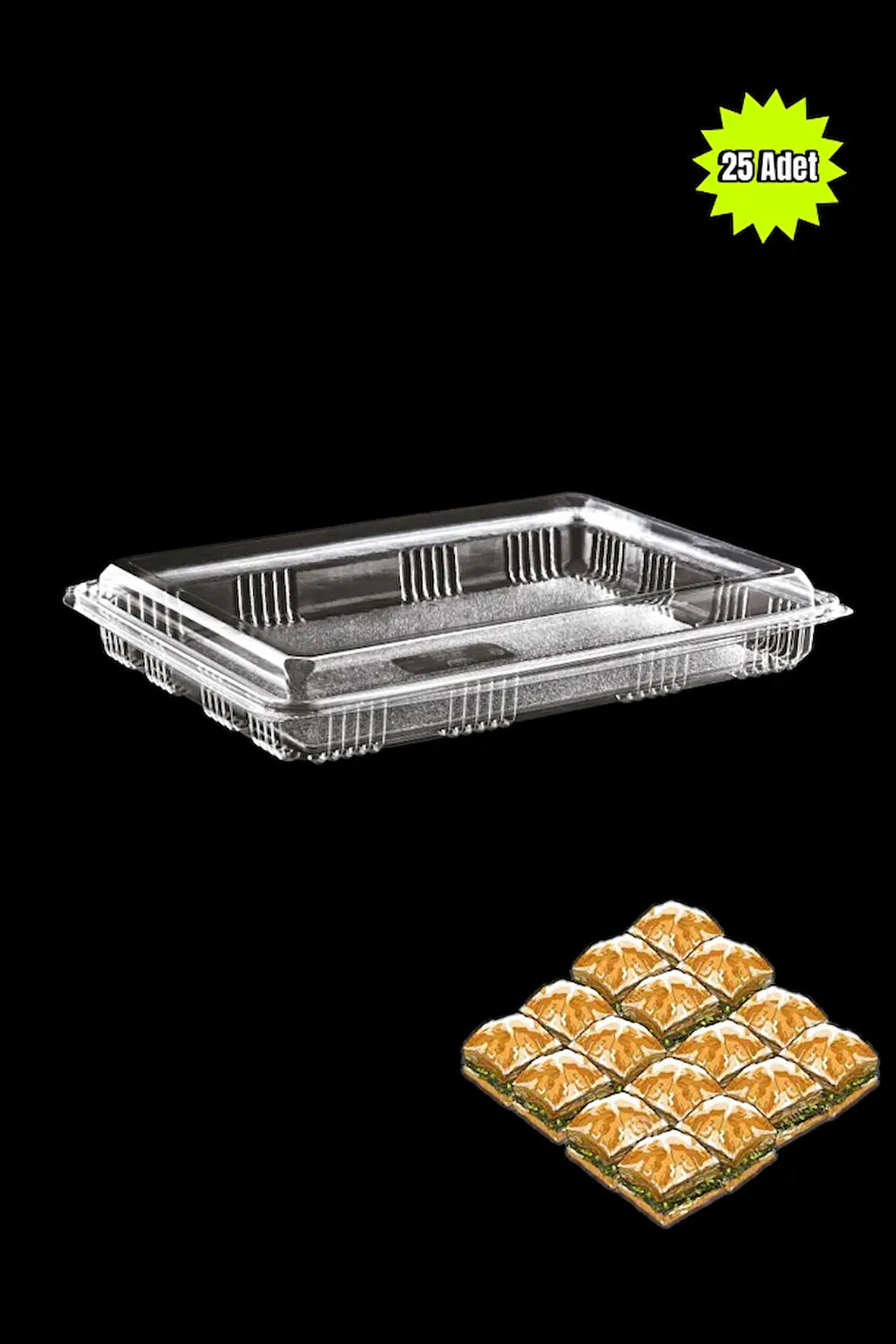 Plastik Baklava Kabı - Tatlı Pastane Kabı 1000 Gramlık 25 Adet Sızdırmaz Kap
