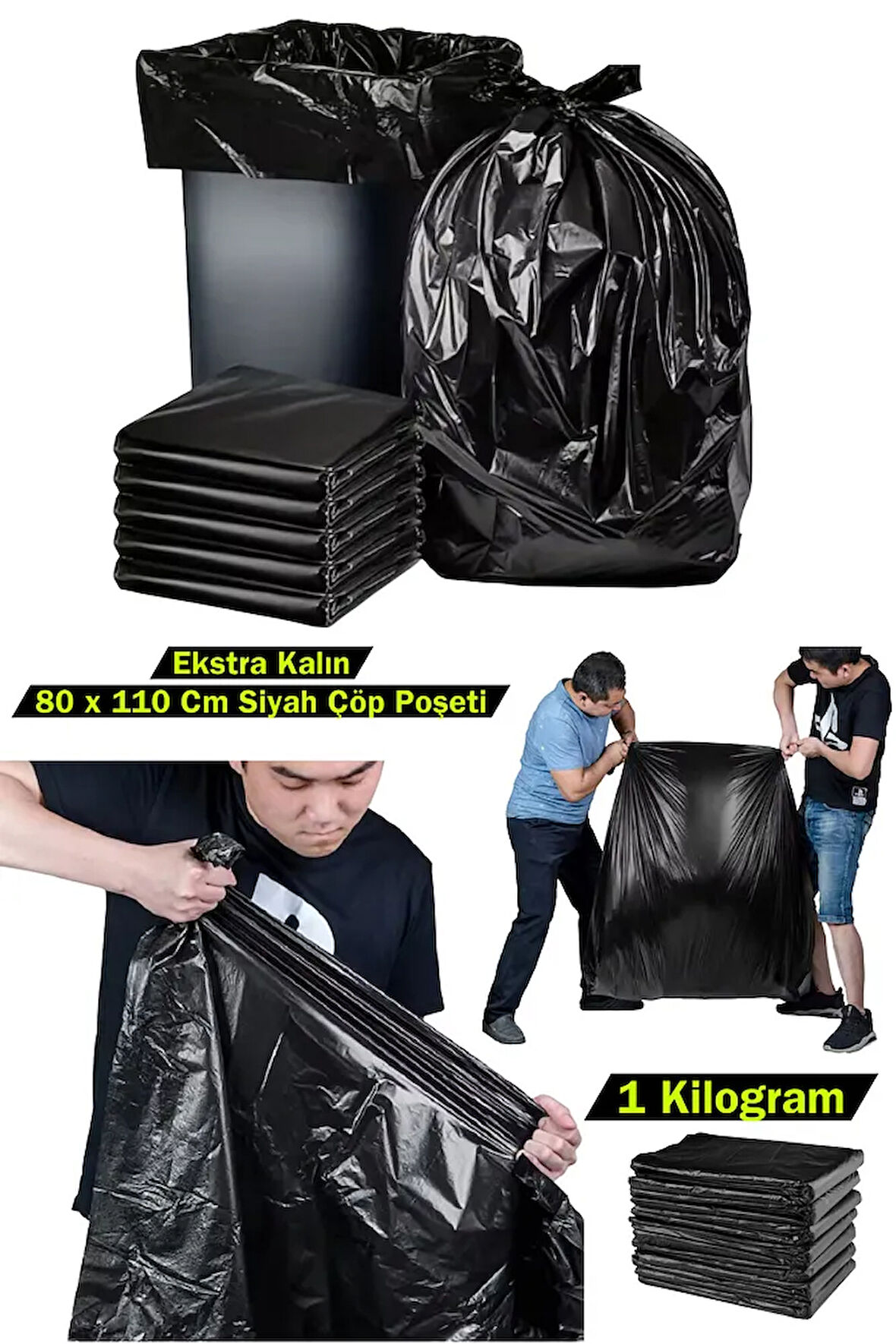 80 X 110 Cm 1 Kilogram Jumbo Battal Boy Endüstiryel Çöp Poşeti