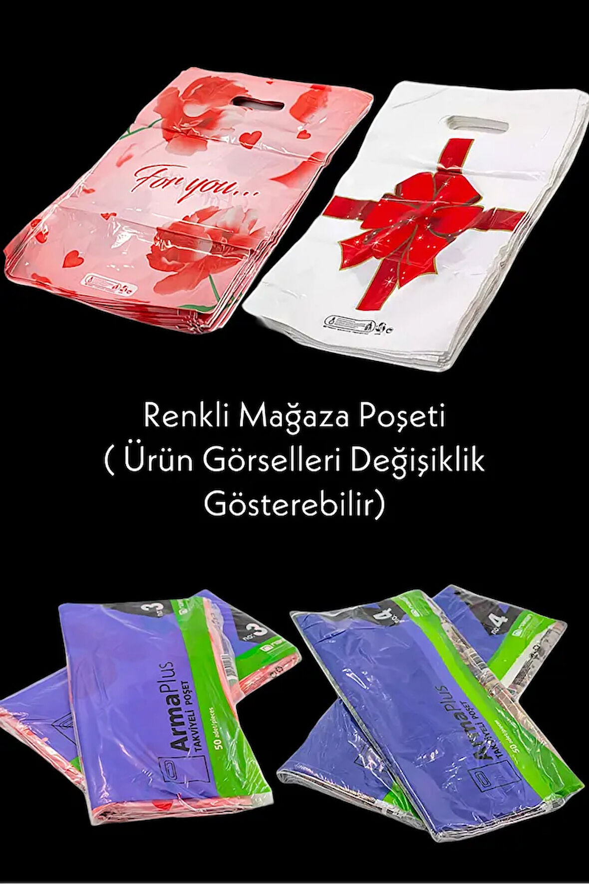 50 Adet 33x45 Cm Renkli Tavkviyeli Mağaza Poşeti 3 Numara