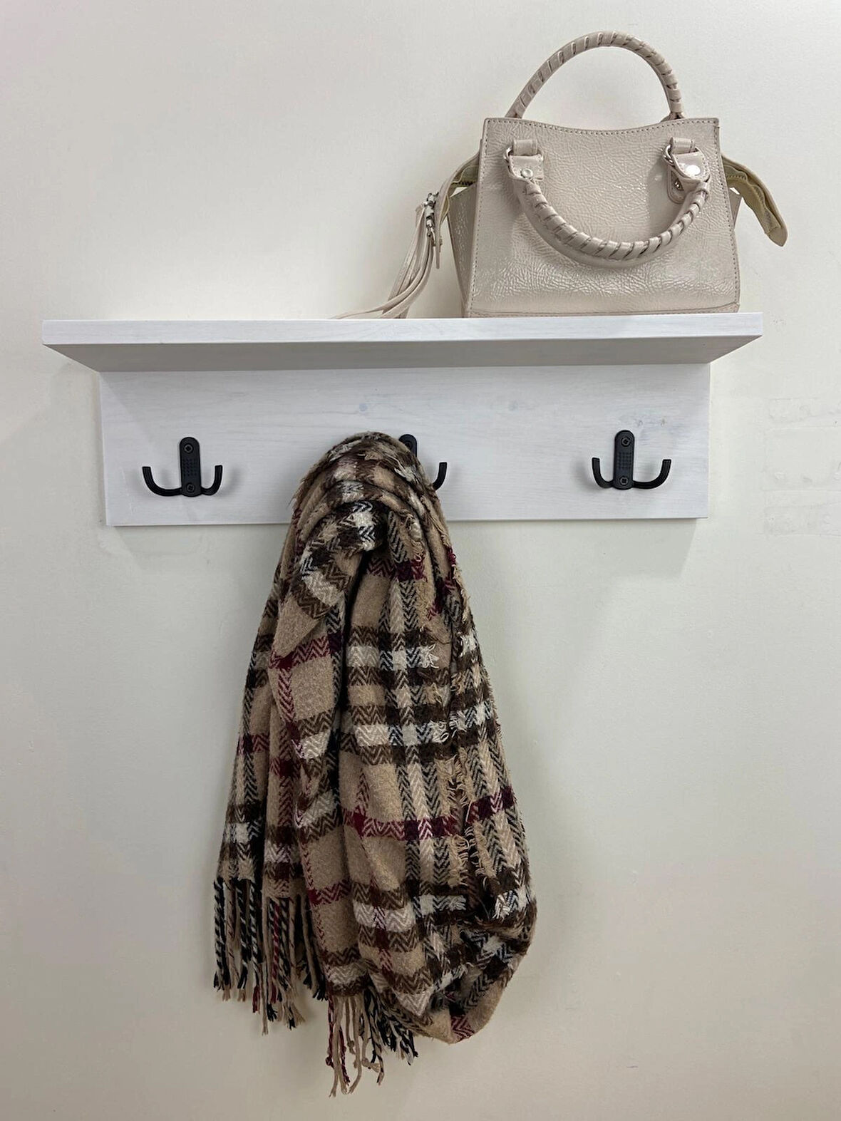 O&A Wood Doğal Ahşap Vestiyer, Dekoratif 3 Askılı Portmanto Ahşap Askılık