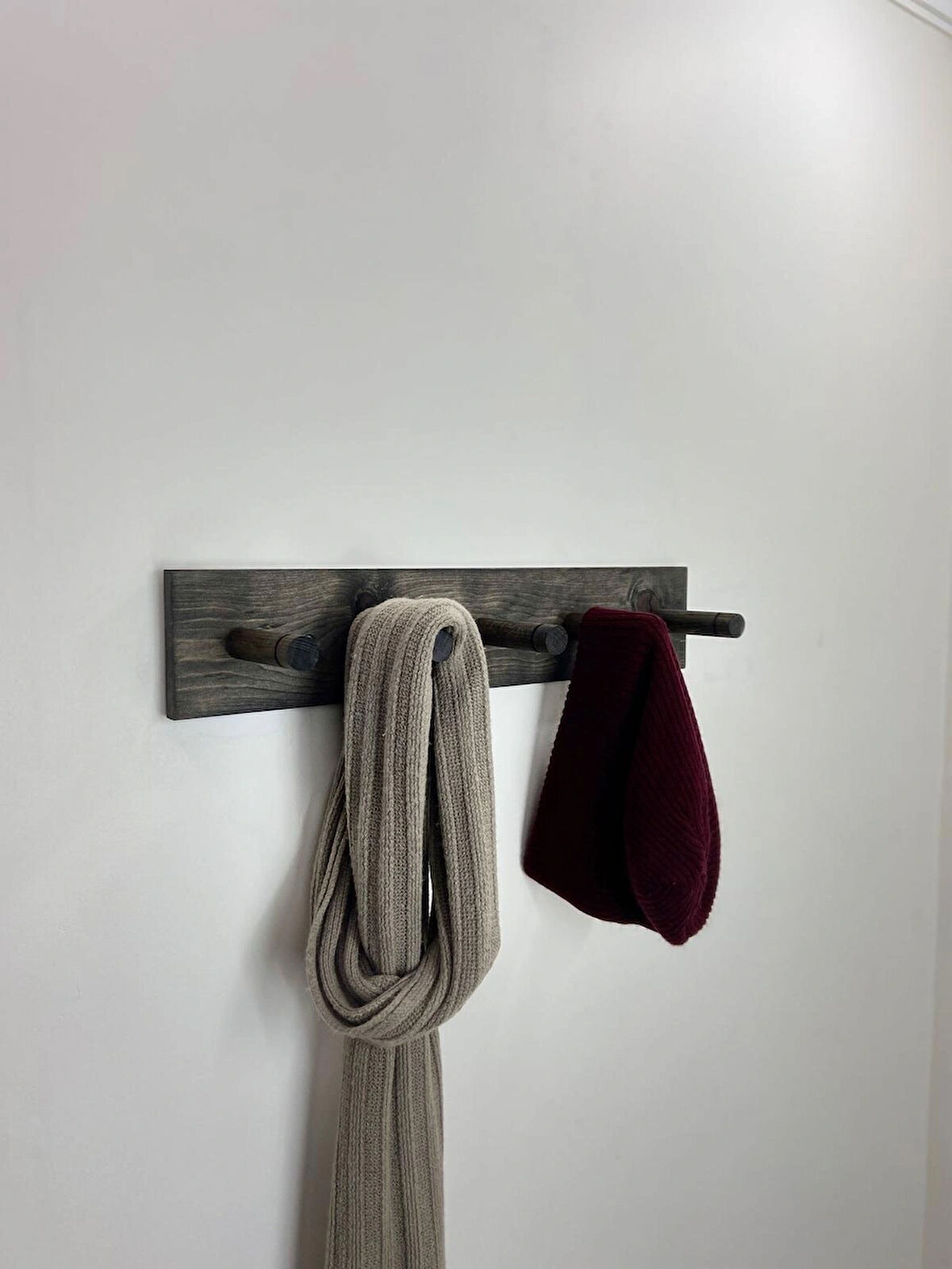 O&A Wood Doğal Ahşap Askılık, Ahşap Vestiyer, 5 Askılı Ahşap Duvar Askılığı