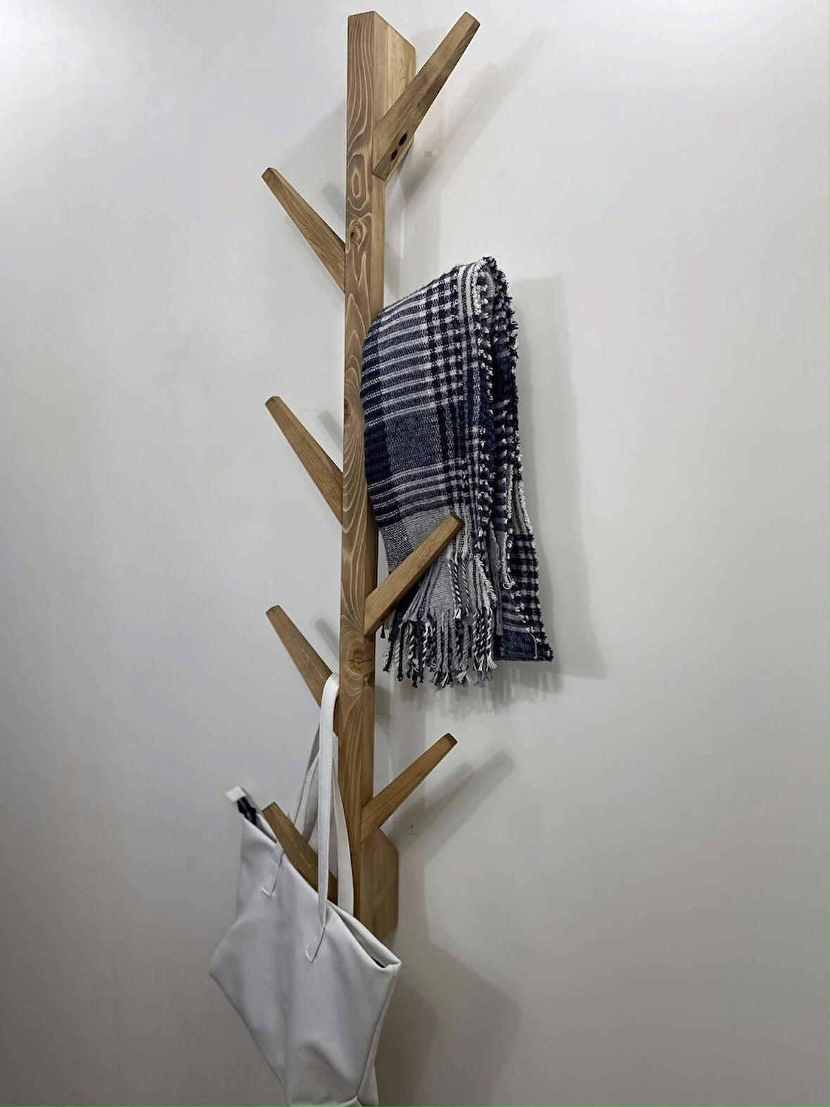 O&A Wood Doğal Ahşap Vestiyer, Dekoratif 8 Askılı Portmanto,Koyu Meşe