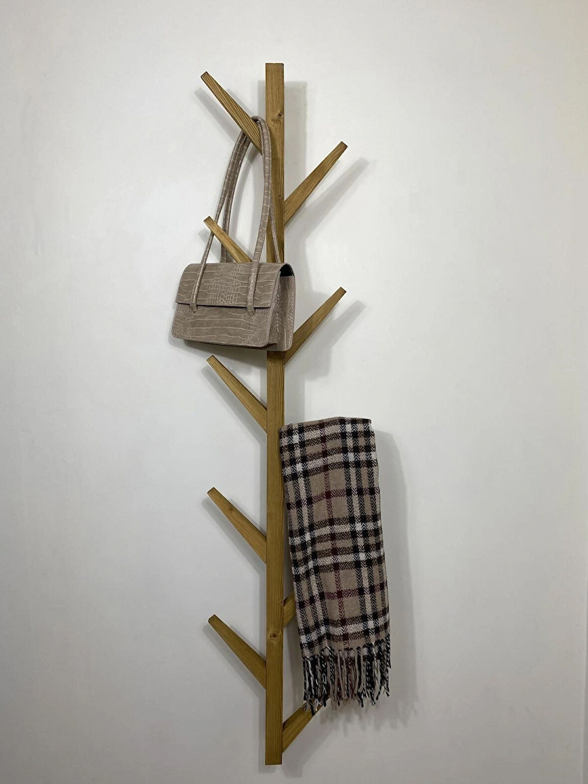 O&A Wood Doğal Ahşap Vestiyer, Dekoratif 10 Askılı Portmanto, Açık Meşe