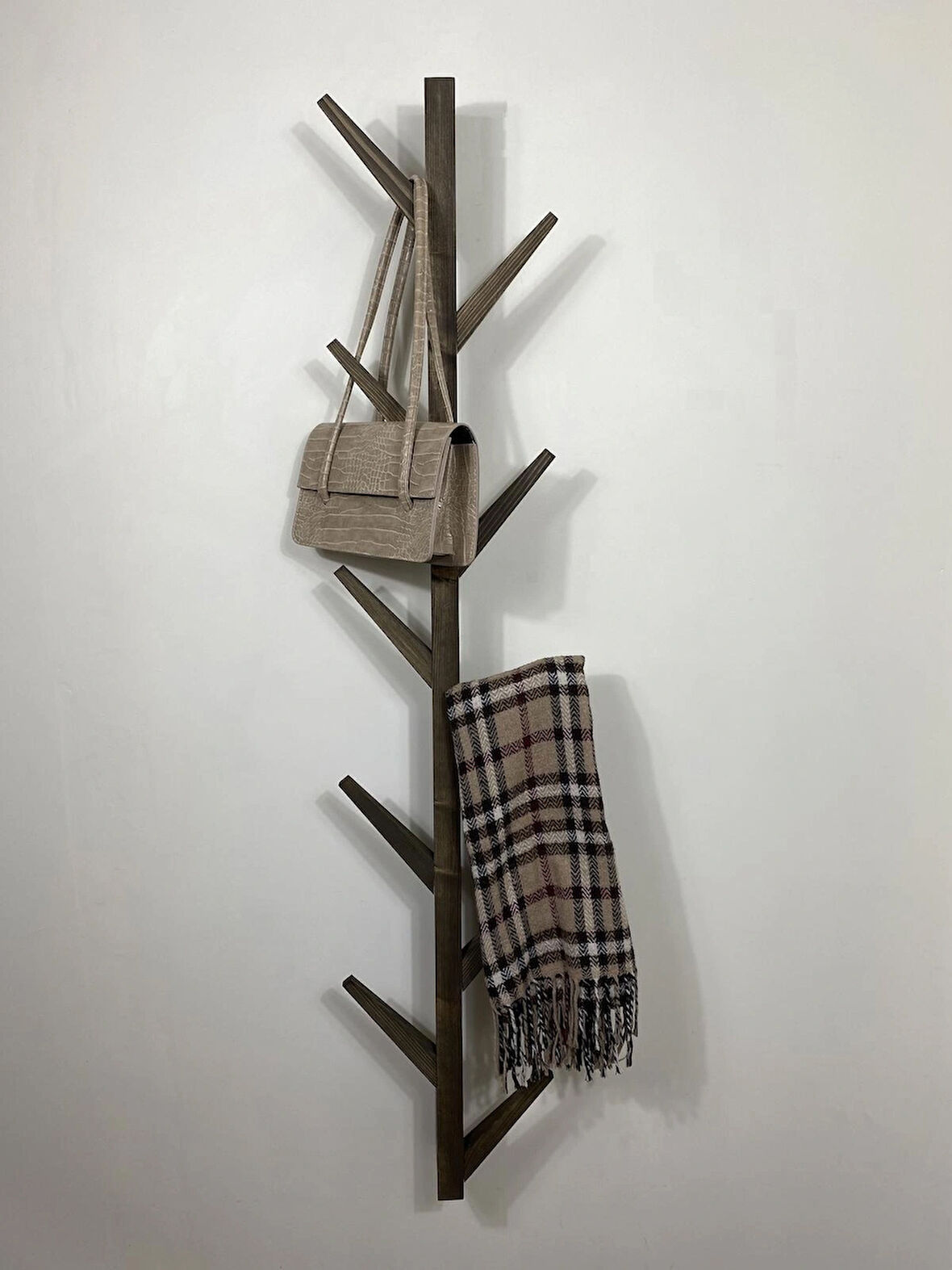 O&A Wood Doğal Ahşap Vestiyer, Dekoratif 10 Askılı Portmanto,Ceviz