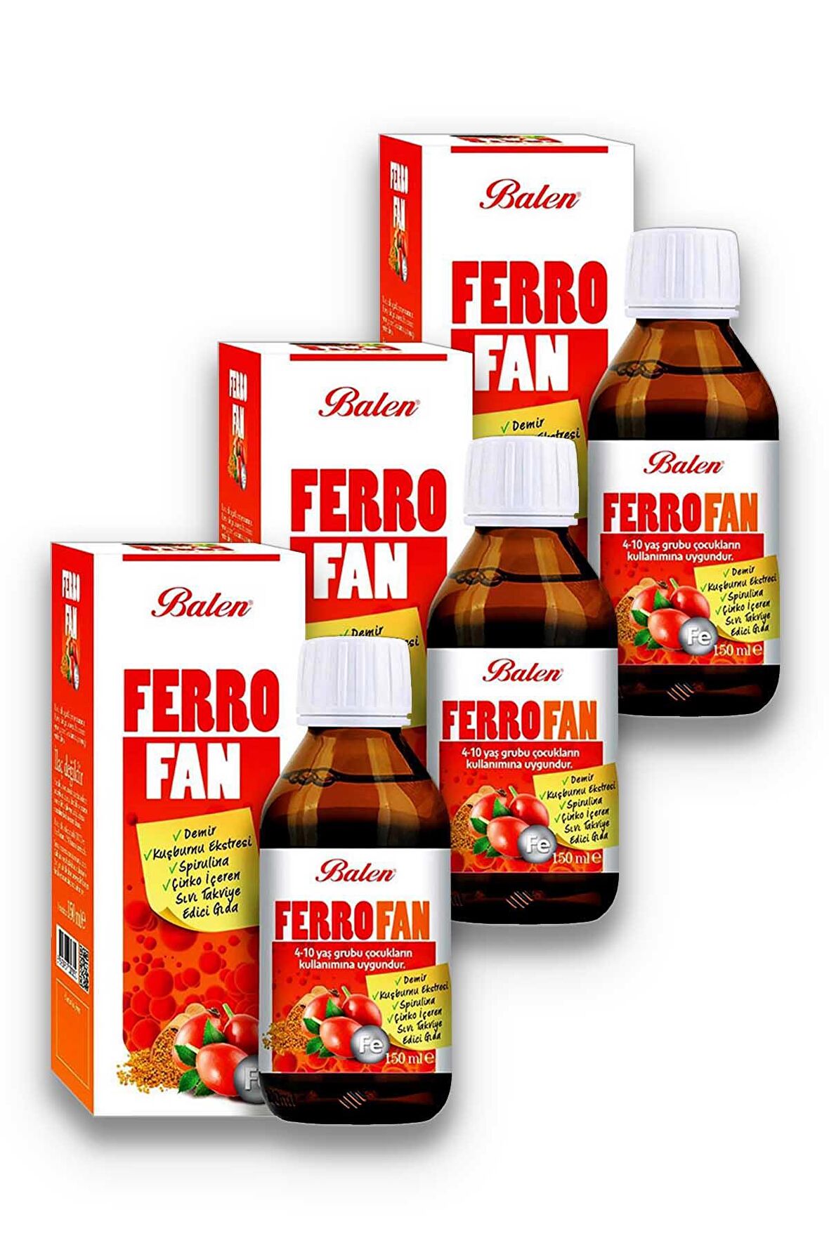 Balen Ferrofan Demir Çinko Kuşburnu Spirulina Ekstresi 3 x 150 ml