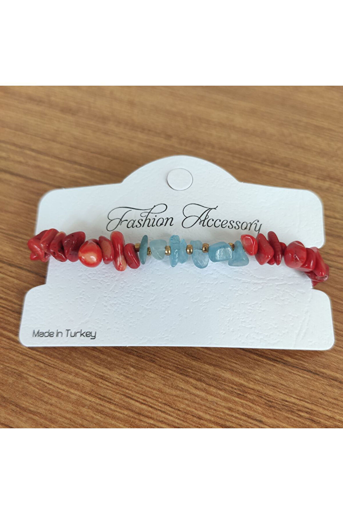 Kırmızı Mercan & Akuamarin Doğal Taş El Yapımı Bileklik