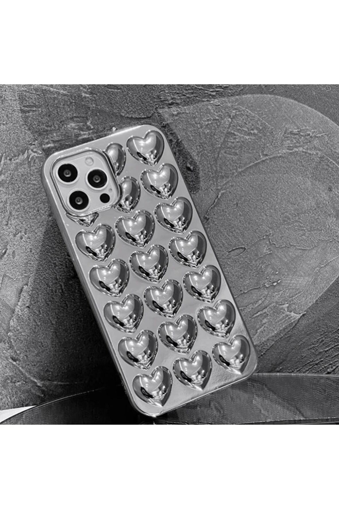Iphone 15 Pro Max Uyumlu 3D Kare Detaylı Silver Kapak Telefon Kılıfı
